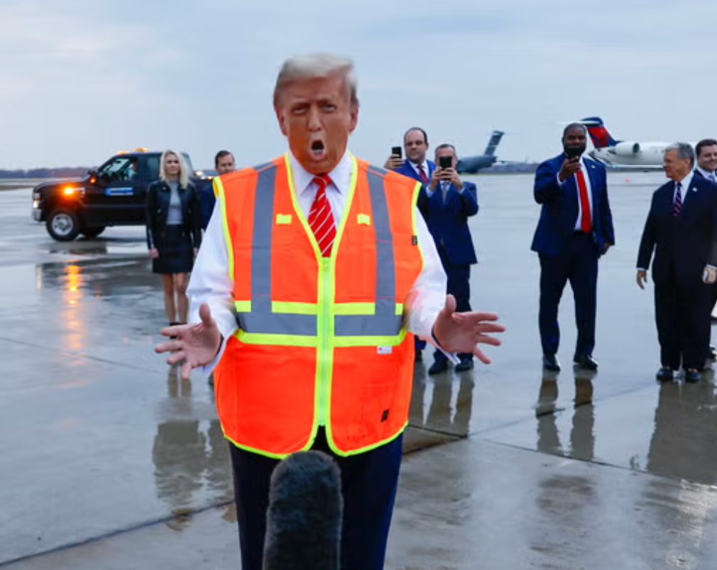 Trump speaks to the media at Green Bay Austin Straubel International Airport. His visit was intended to poke fun at Biden, but had the unintended effect of reminding people where the 