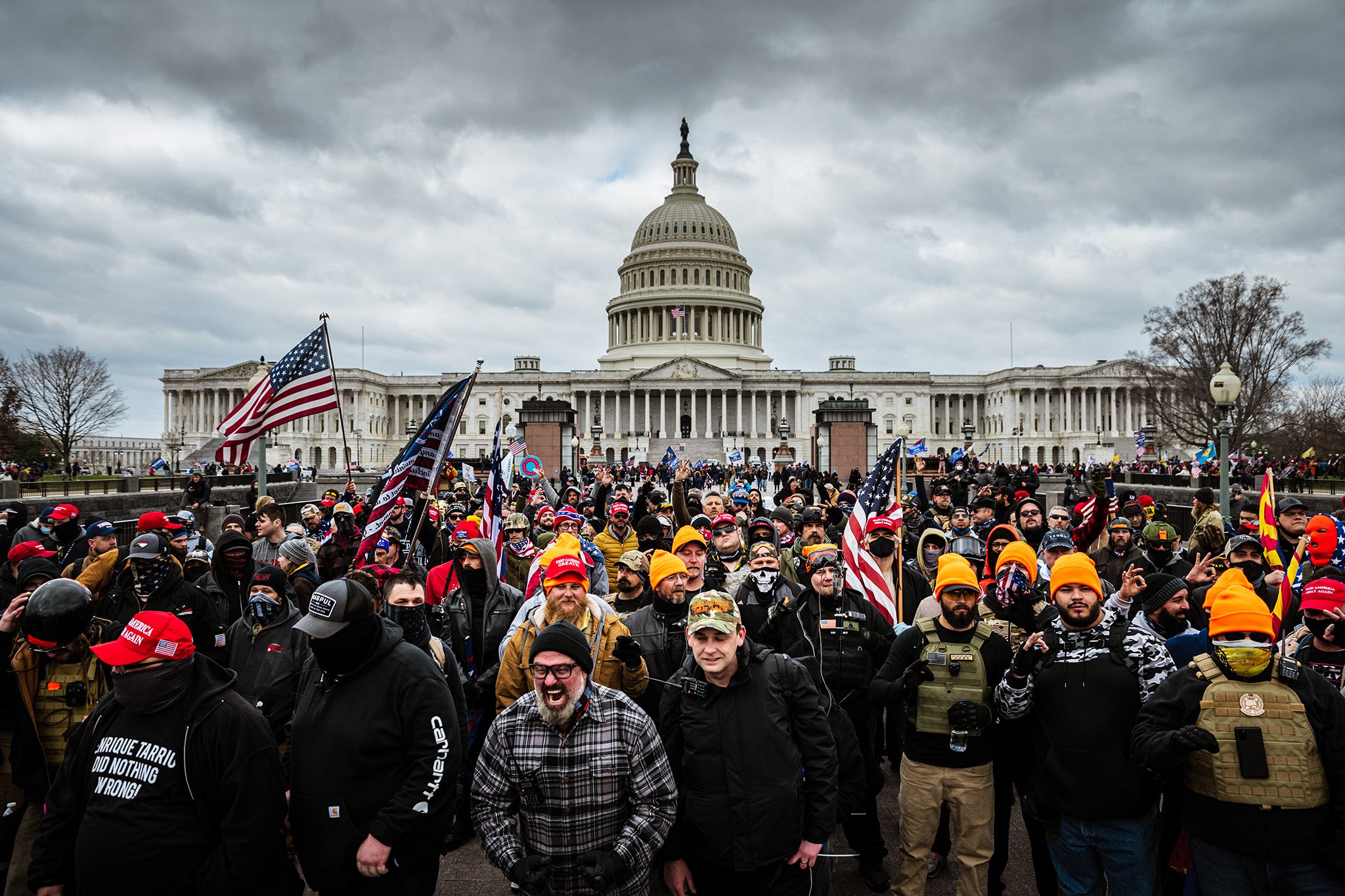 Pro-Trump protesters gather in front of the US Capitol Building on 6 January 2021