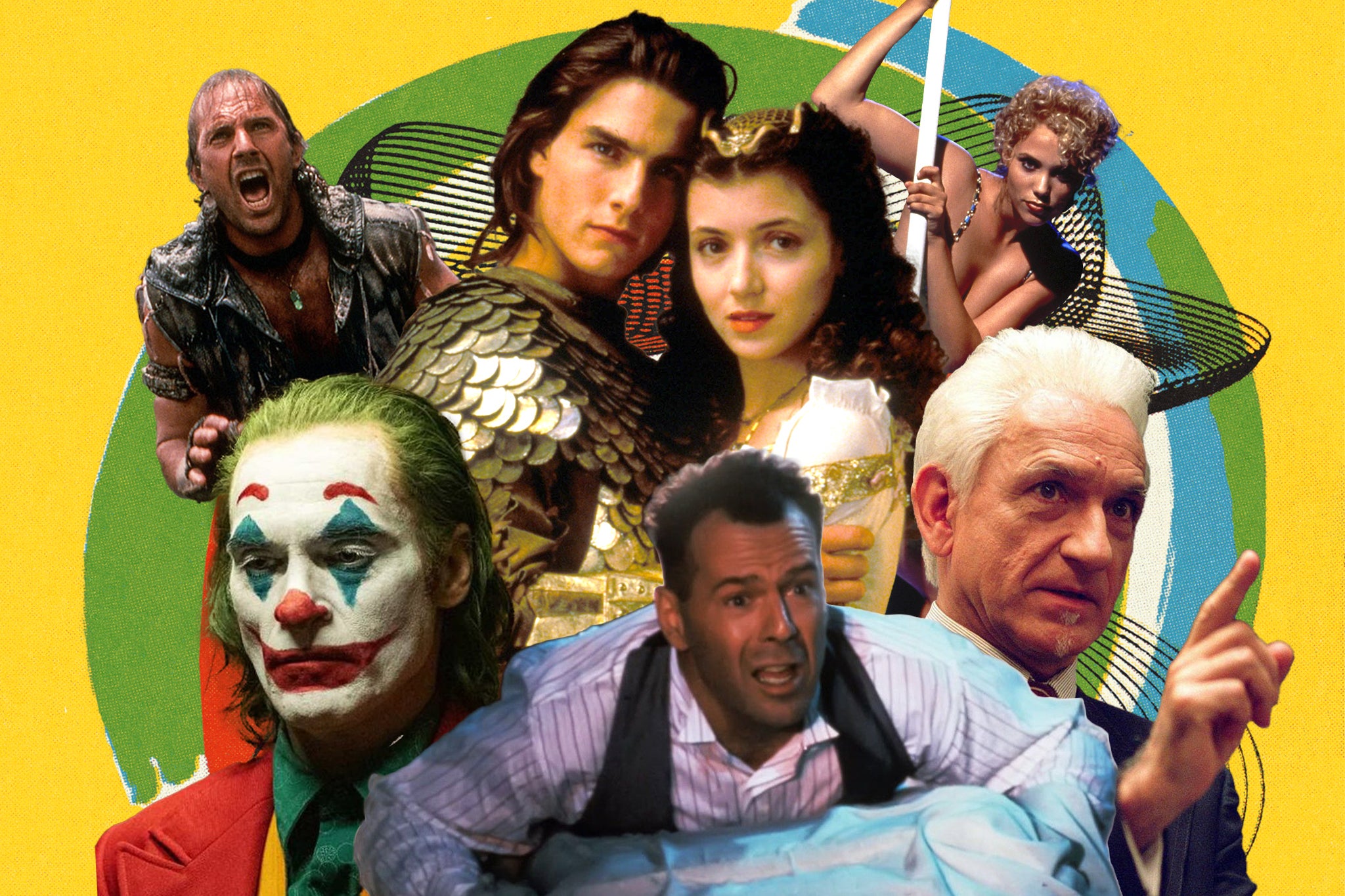 Clockwise from centre: ‘Legend’, ‘Showgirls’, ‘A Sound of Thunder’, ‘Hudson Hawk’, ‘Joker: Folie à Deux’ and ‘Waterworld’ are among Hollywood’s biggest flops