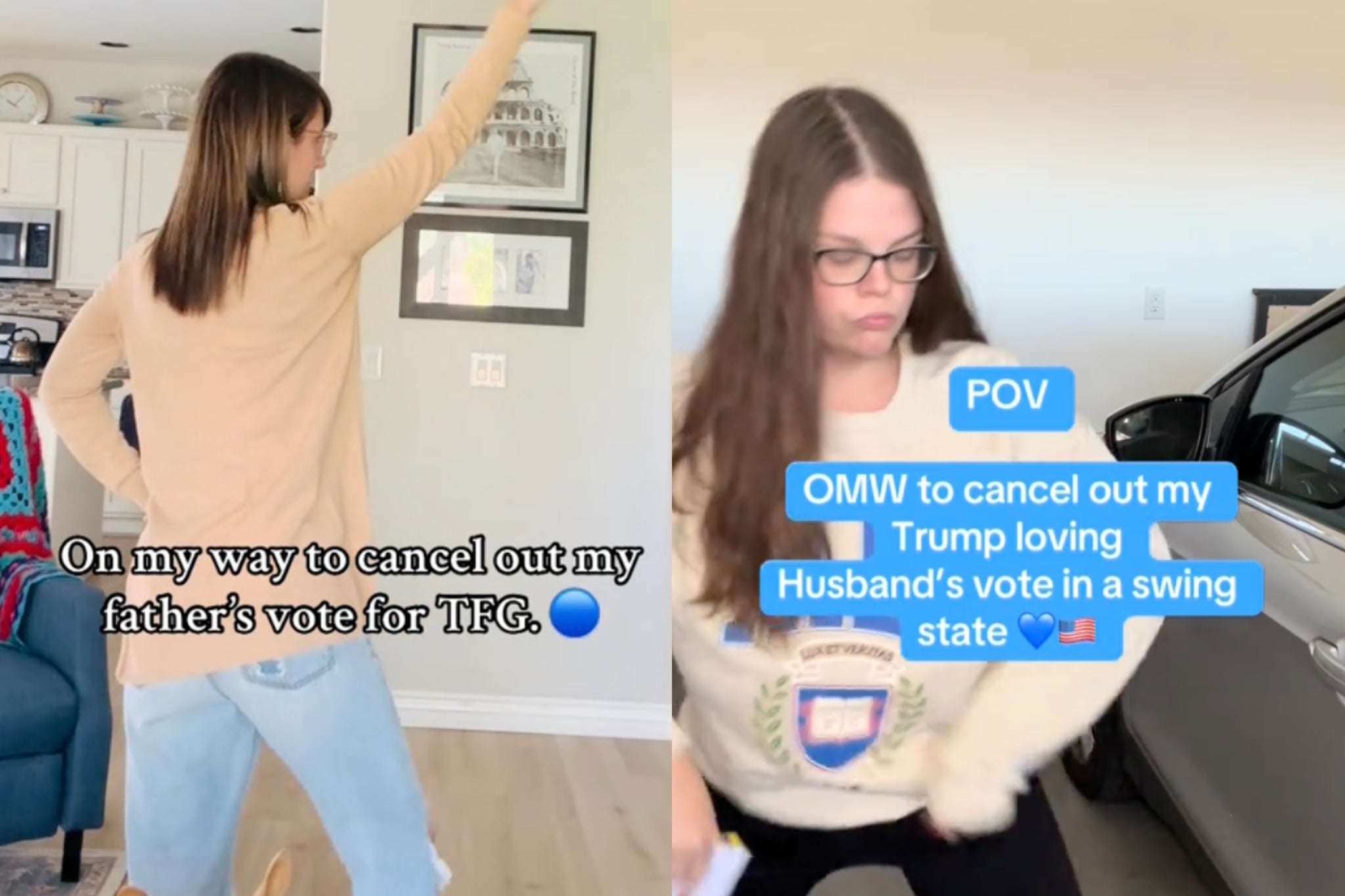 Women share videos of themselves going to vote for Kamala Harris and ‘cancel out’ their family’s vote for Donald Trump