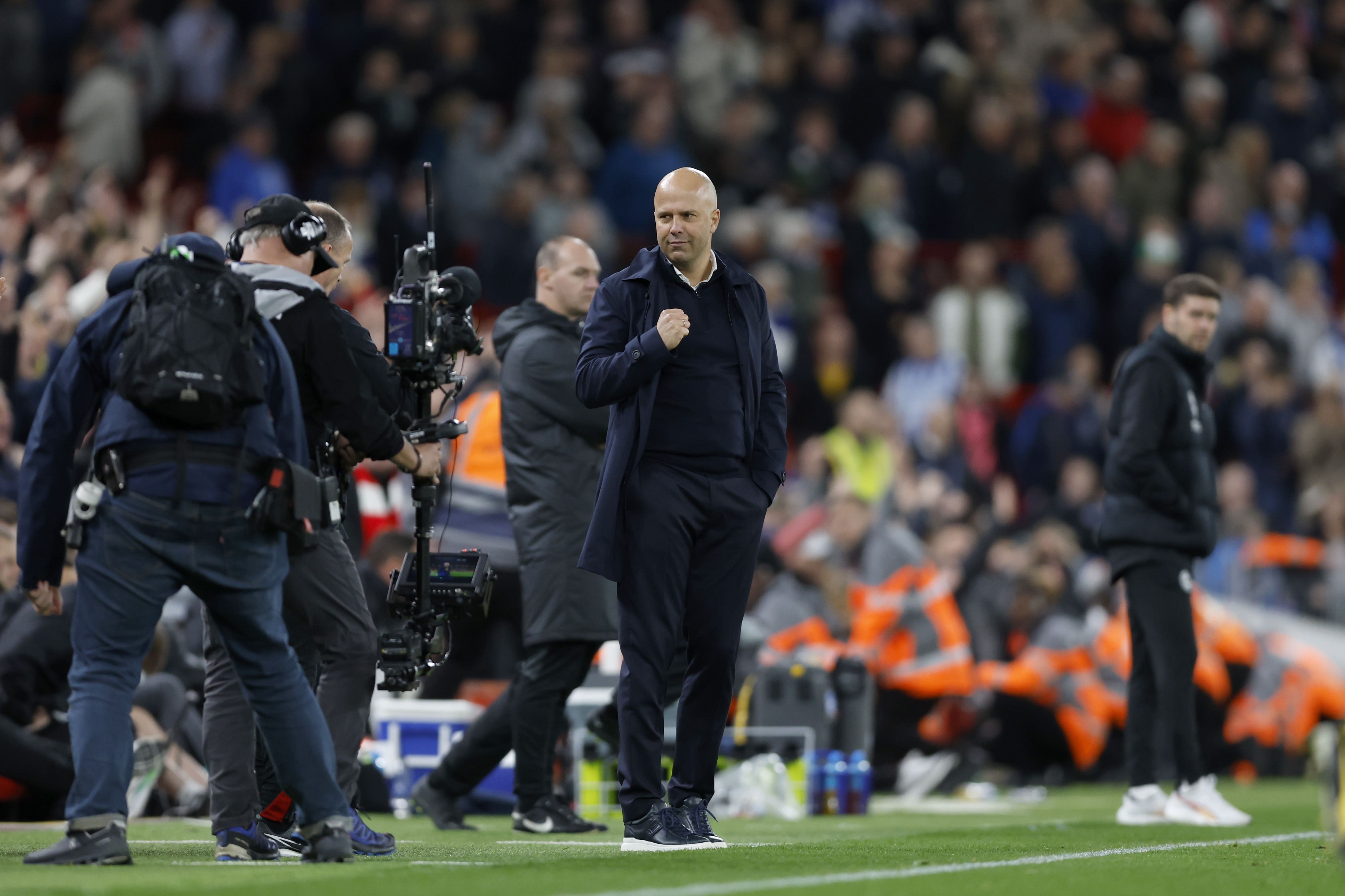 Liverpool boss Arne Slot celebrates at the final whistle (Nigel French/PA)