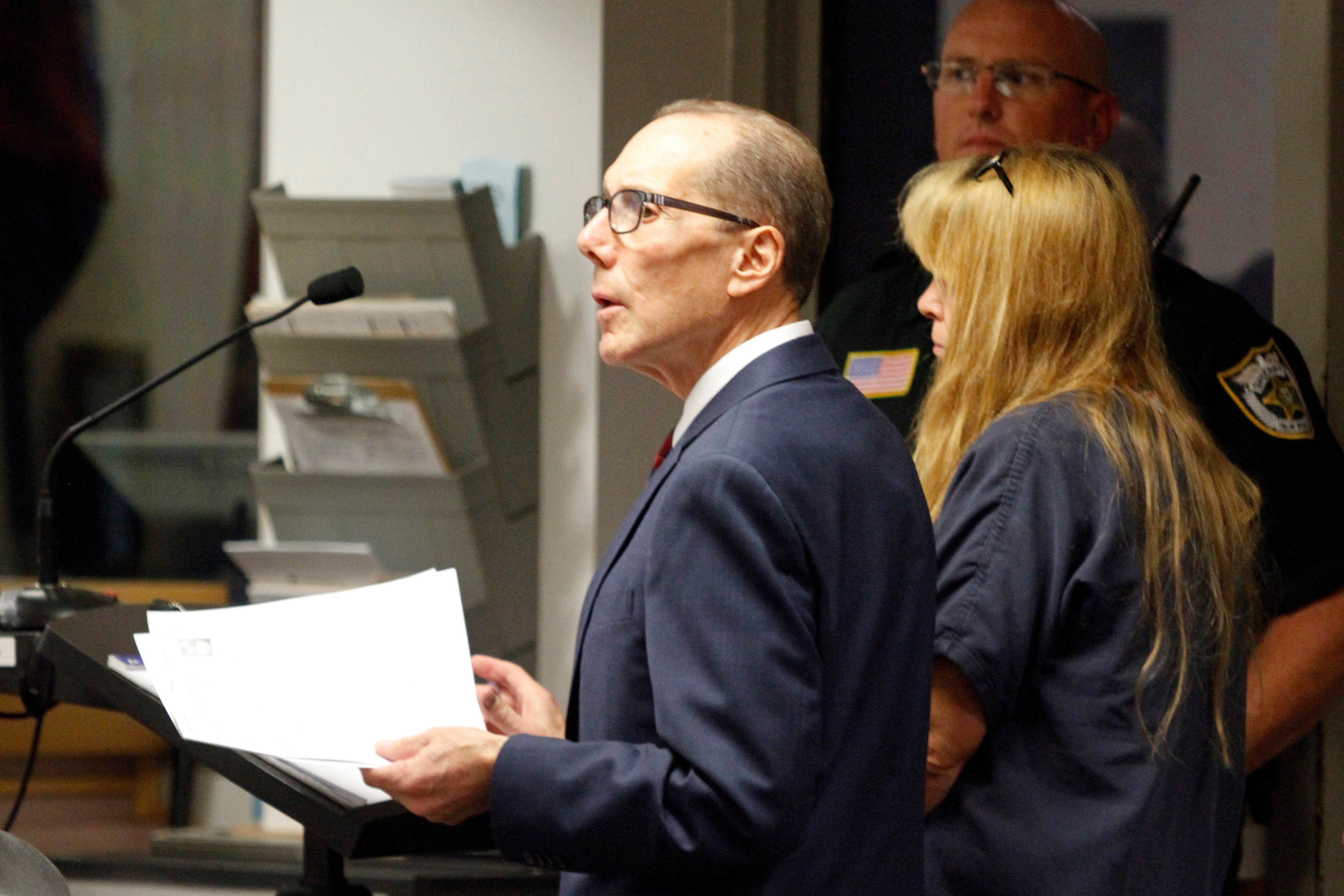 Attorney Richard Lubin speaks during the first court appearance of his client Sheila Keen Warren