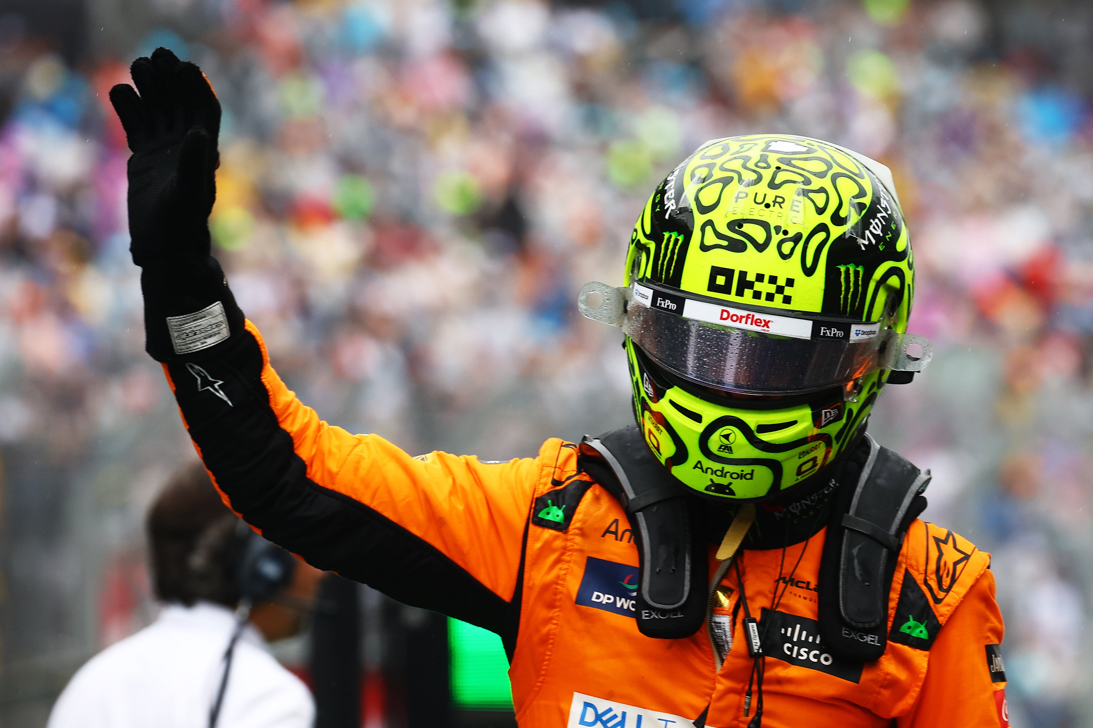 Lando Norris claimed pole position in wet conditions at the Brazil GP