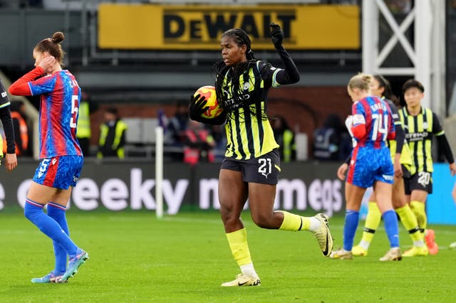 <p>Khadija Shaw scored Man City’s third goal against Crystal Palace </p>