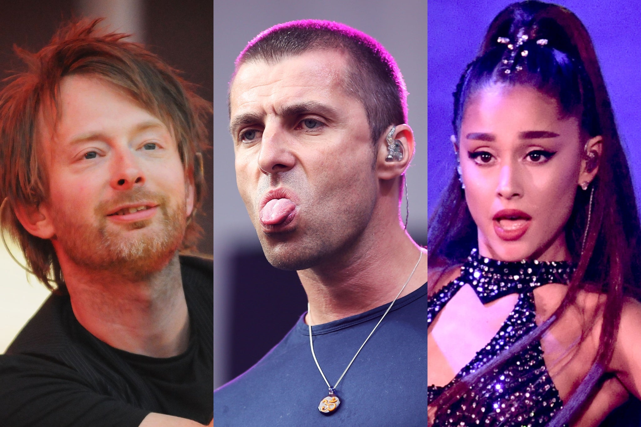 Chart attacks: Radiohead’s Thom Yorke, Liam Gallagher of Oasis and Ariana Grande