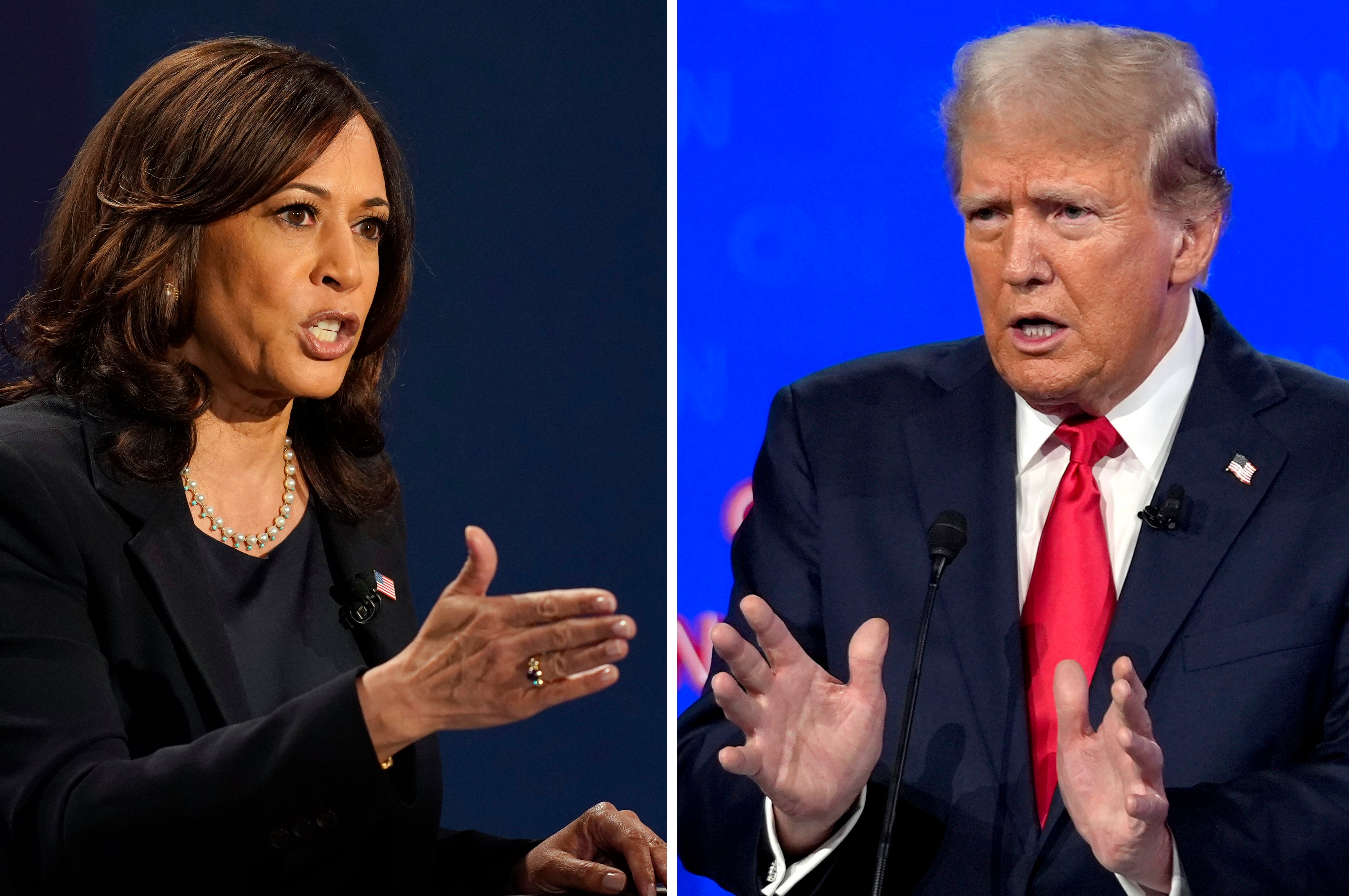 Kamala Harris reacts as Donald Trump claims people in Springfield, Ohio, are ‘eating the dogs, eating the cats’