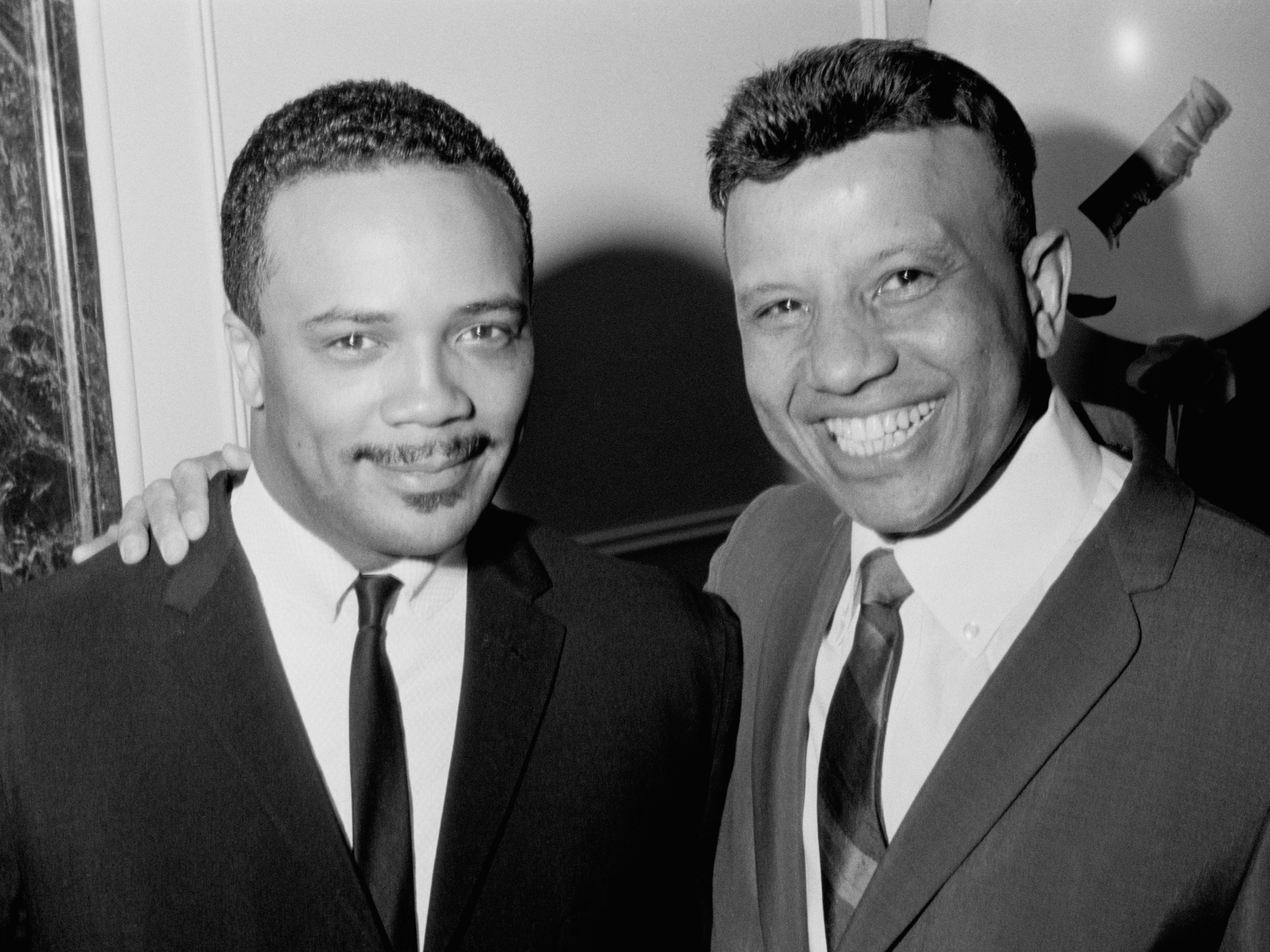 Quincy Jones (left) with pianist Earl Hines at a birthday party of singer-songwriter Lesley Gore, 1964