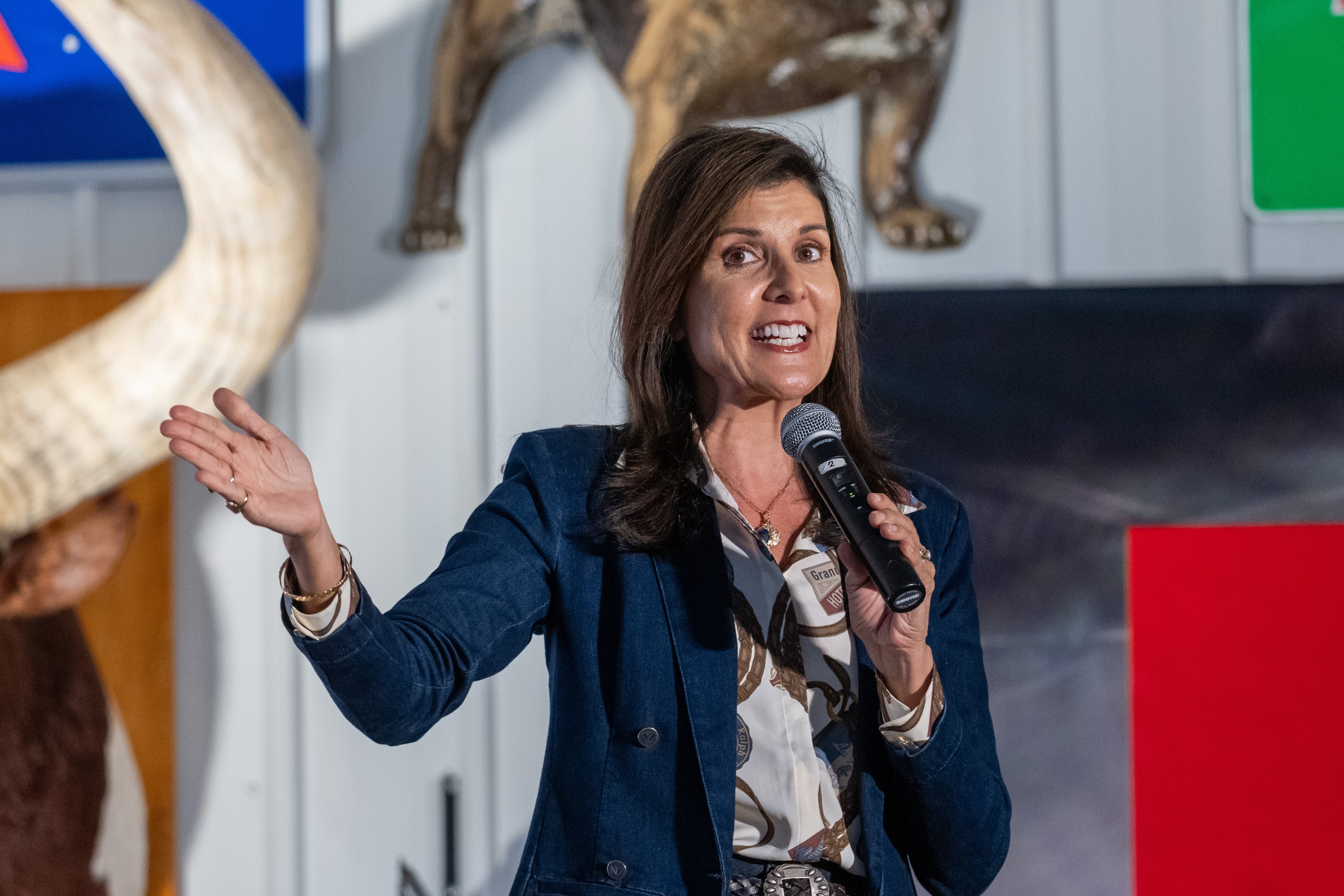 Nikki Haley introduces Republican senate candidate, Dave McCormick at a campaign rally on October 30 2024, in Pennsburg, Pennsylvania. She has not yet campaigned for former president Donald Trump