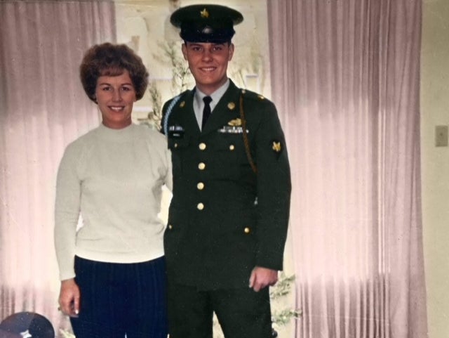 Gregory Dahl Nickell, pictured with his mother 1970, was an Army soldier home for Thanksgiving weekend in 1972 when he was shot and killed. Now, 50 years, police have made an arrest in the case