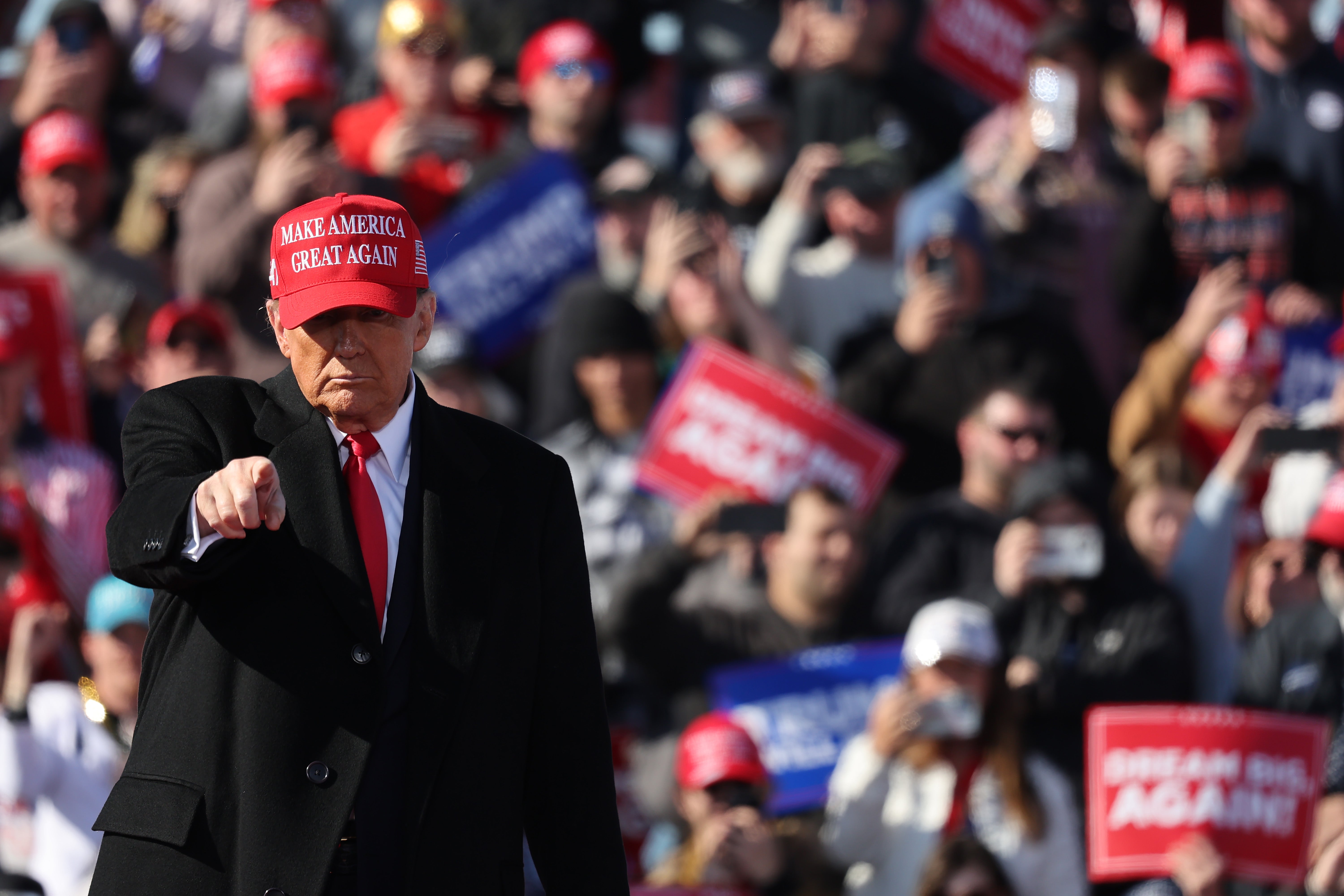 Trump walks off stage after speaking at a campaign rally on November 3 in Lititz, Pennsylvania