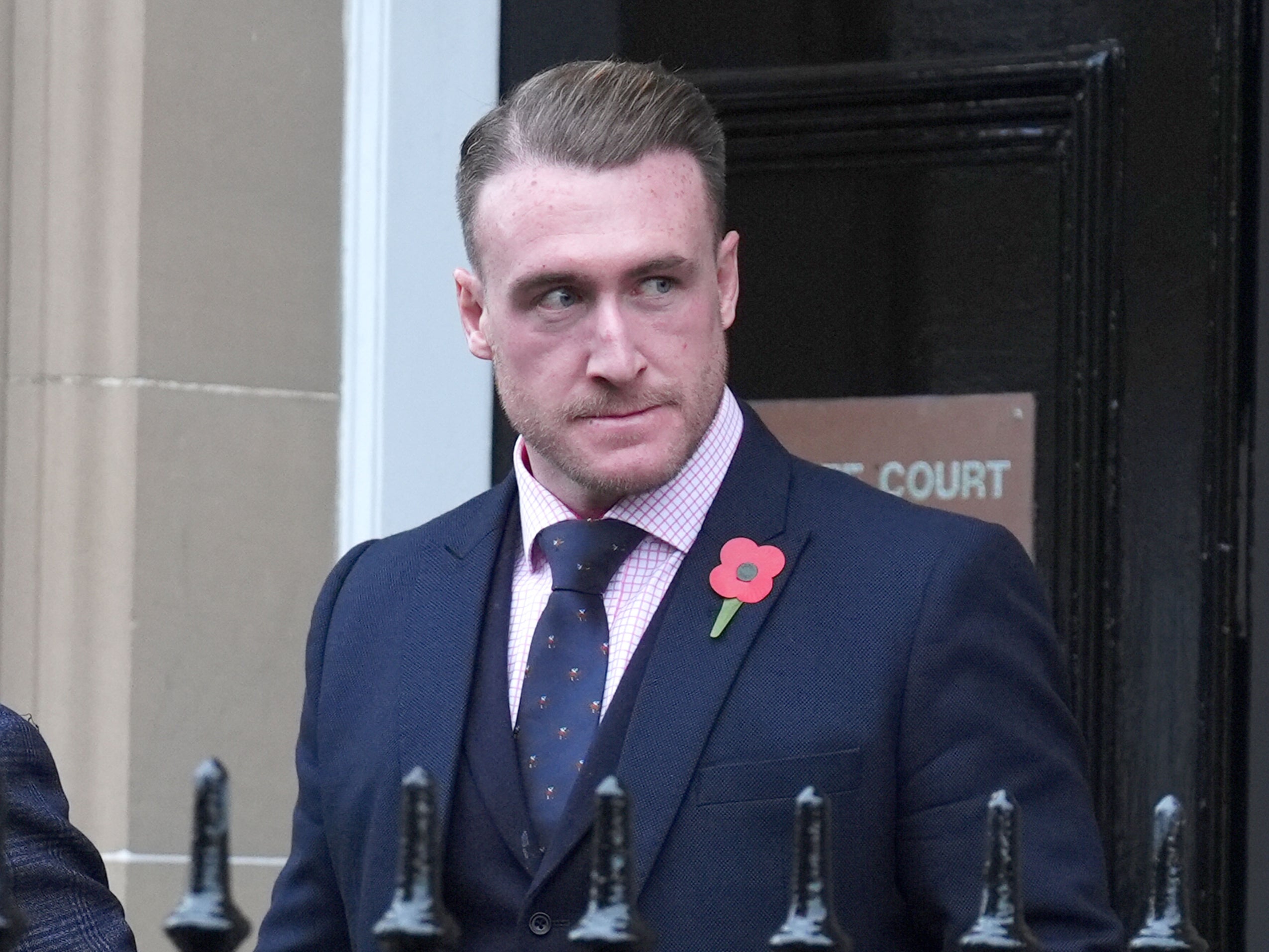 Former Scottish rugby captain Stuart Hogg leaves Selkirk Sheriff Court after pleading guilty