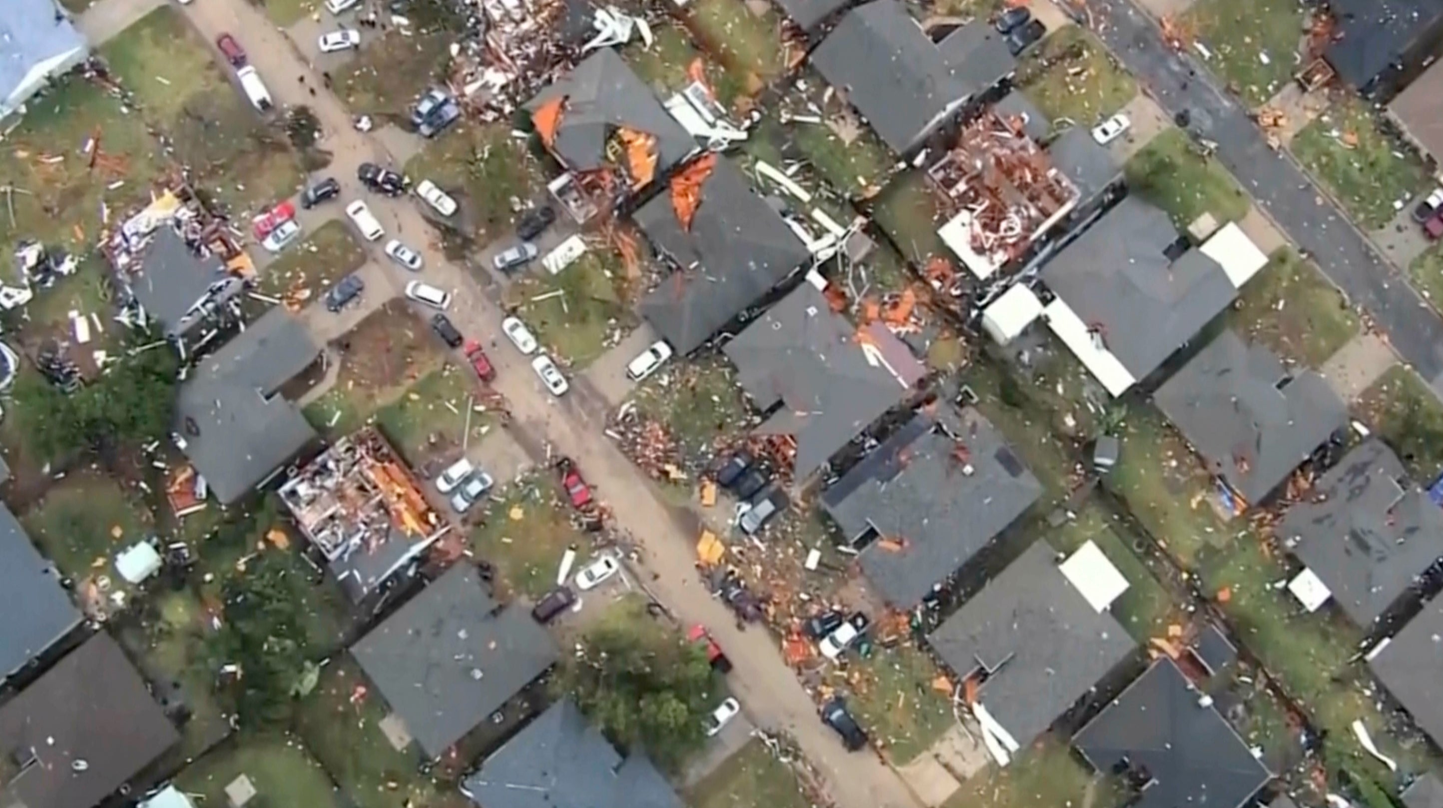 An image taken from video provided by loca station KOCO shows damage caused by a tornado in North Moore, Oklahoma, on Sunday. A tornado watch was issued for other areas of Oklahoma on Monday.