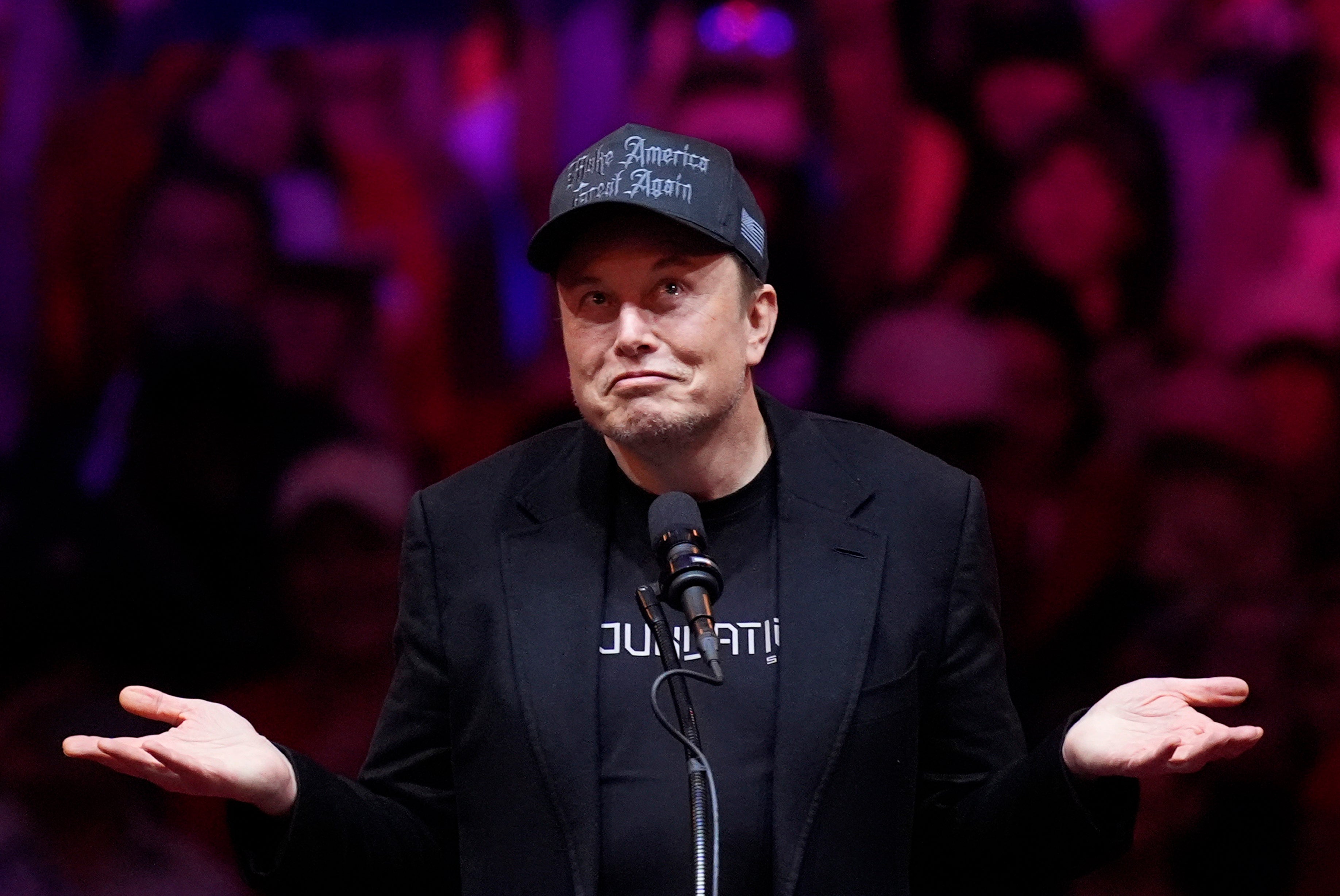 Elon Musk speaks at a rally supporting Donald Trump in Madison Square Garden on October 27