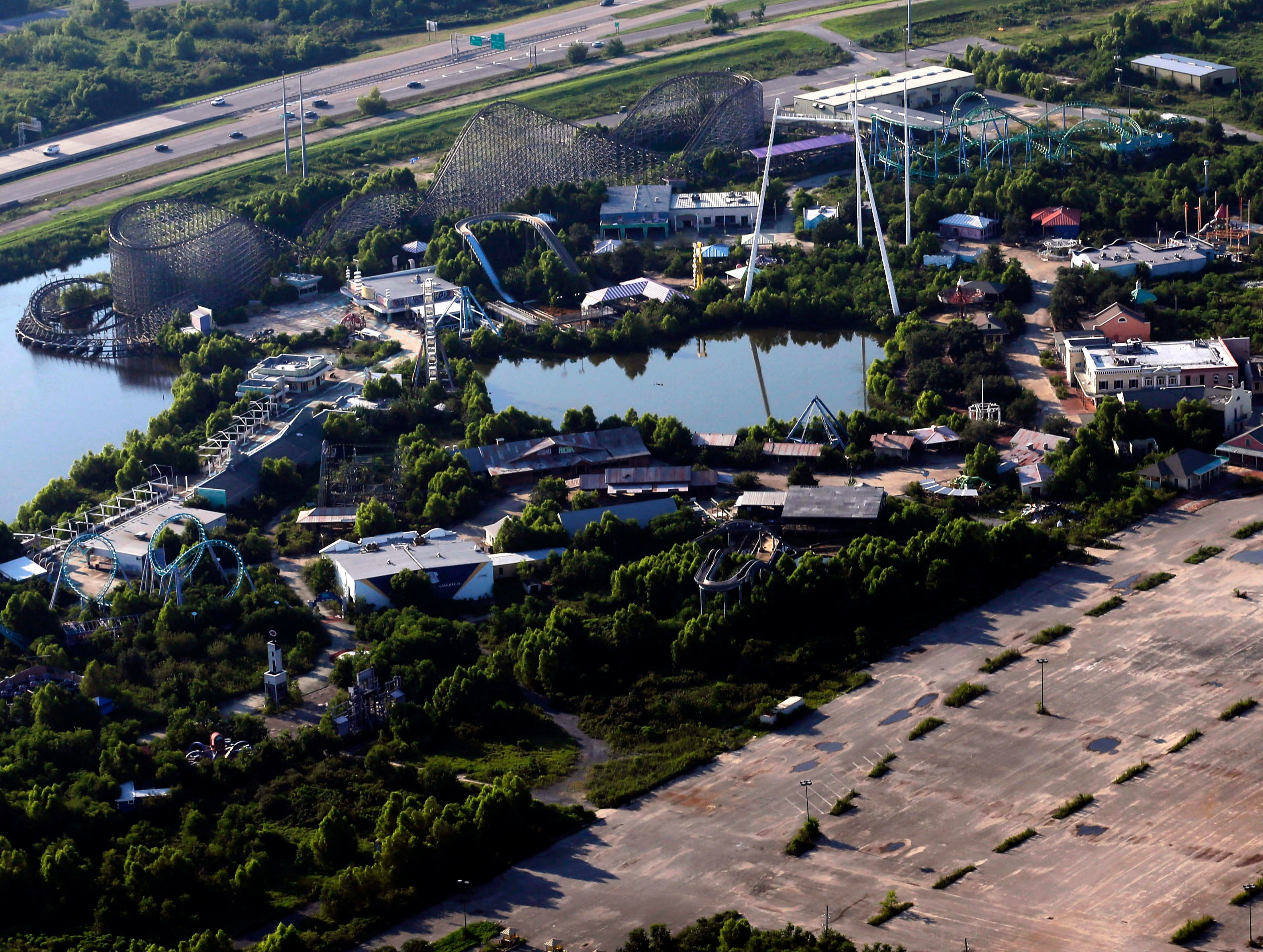 A Six Flags theme park lies abandoned in New Orleans and seen in 2003. Demolition has now started on the park