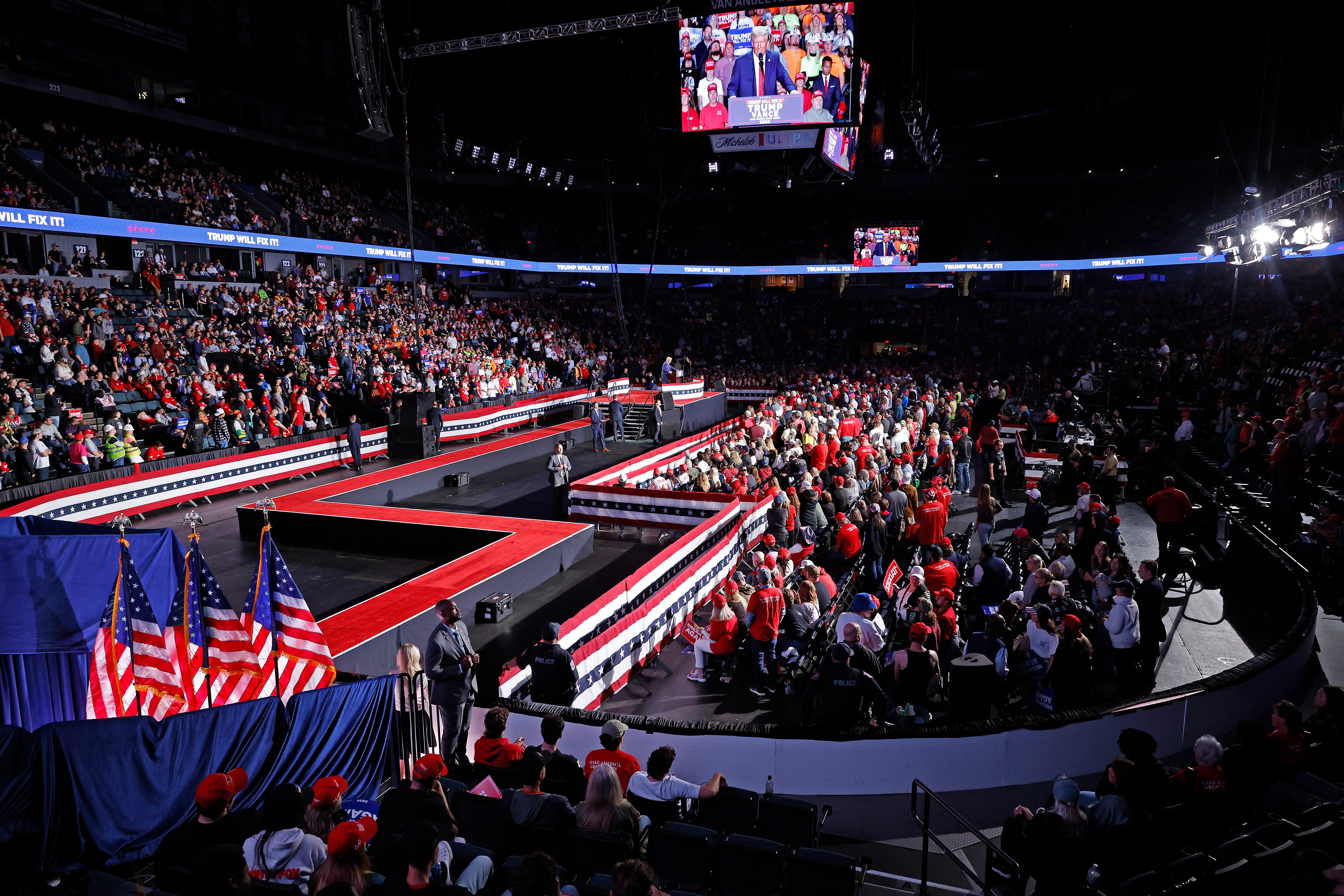 Empty seats were visible during Trump’s final speech to voters in Grand Rapids, Michigan