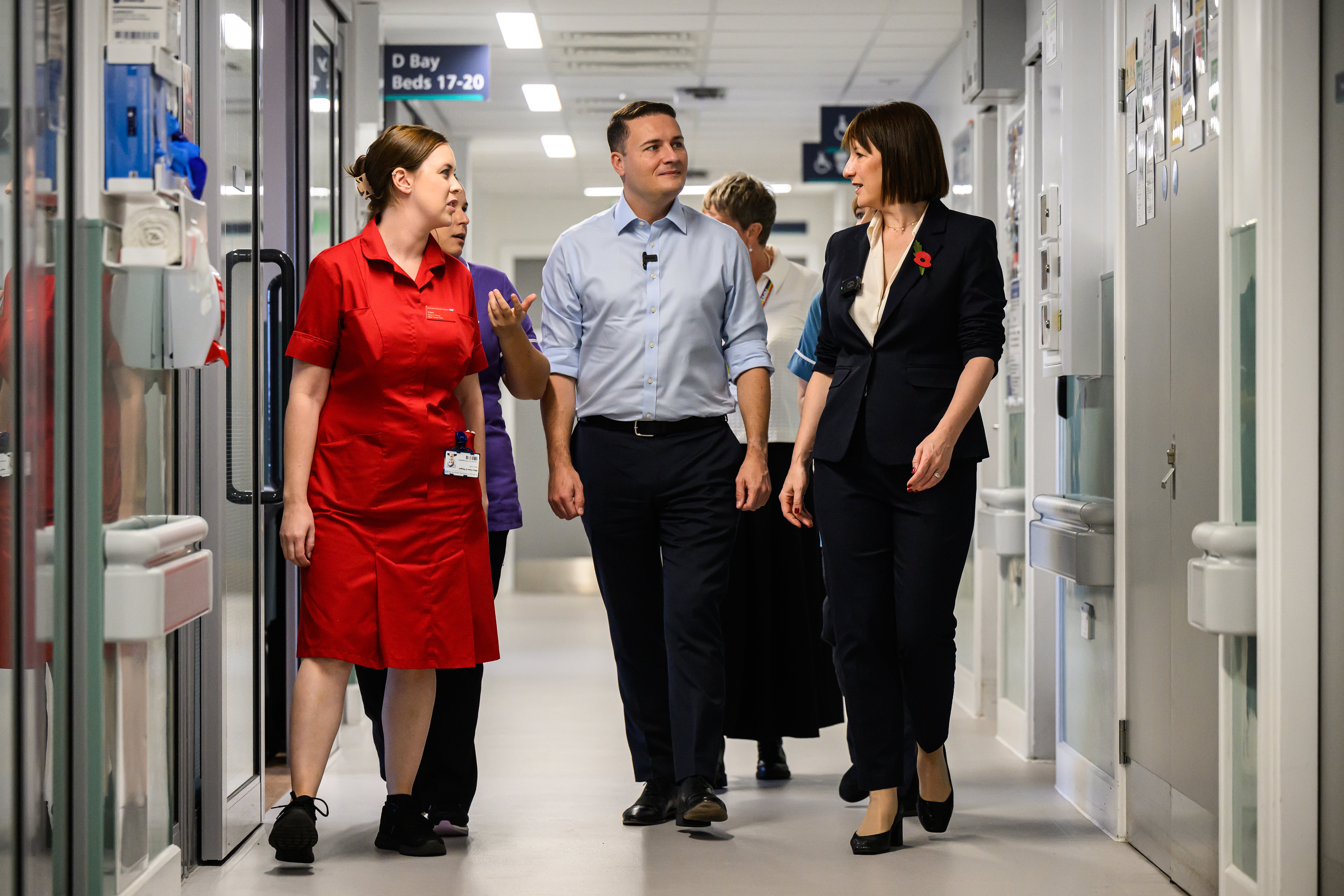 Chancellor of the Exchequer Rachel Reeves and health secretary Wes Streeting speak to staff during a visit to St George’s Hospital, Tooting, last week