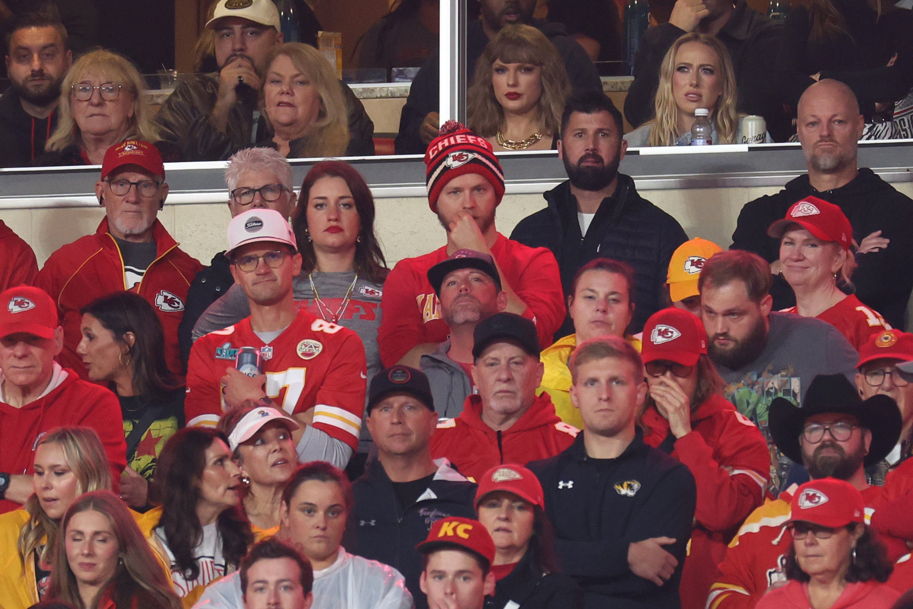 Despite their opposing political views, Taylor Swift and Brittany Mahomes sat next to each other during the Chiefs game at Arrowhead Stadium on Monday (November 4)