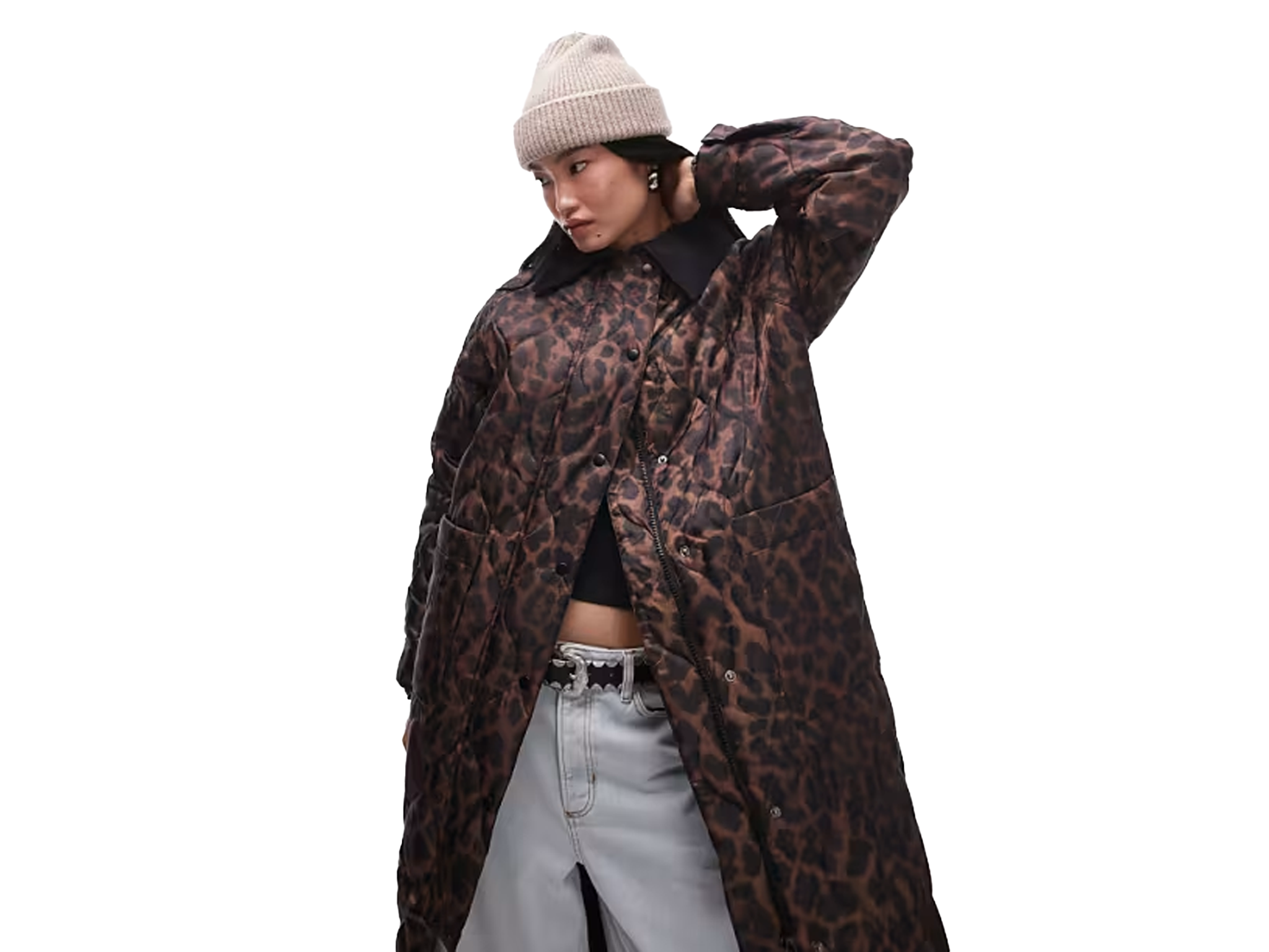  Best duvet coat IndyBest review Topshop leopard long nylon coat with cord collar in multi