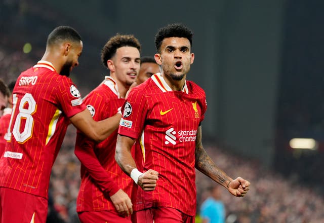 <p>Luis Diaz scored three times as Liverpool moved to the top of the Champions League </p>