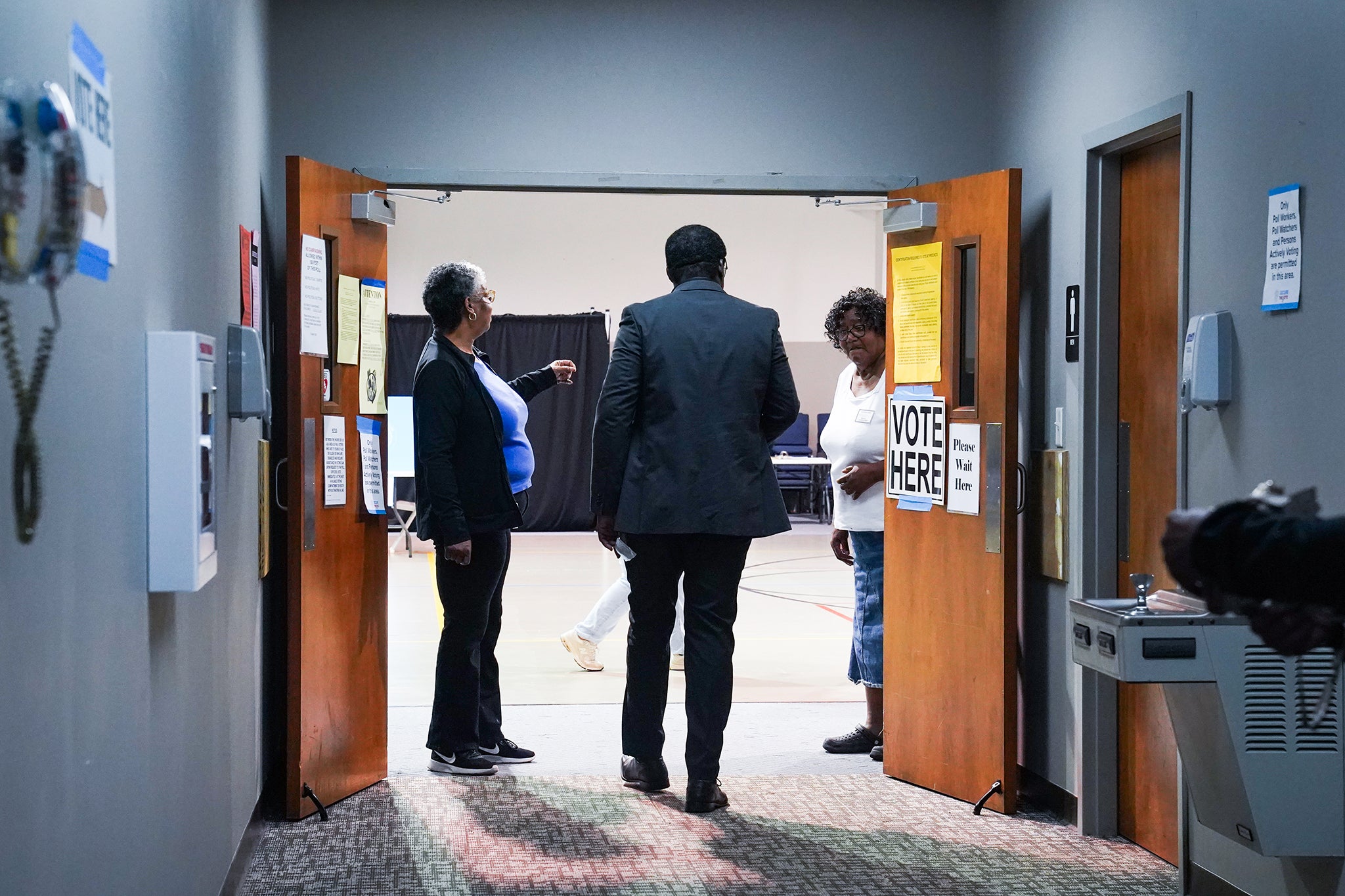 A voter arrives at a polling place to cast a ballot in Smyrna, Georgia