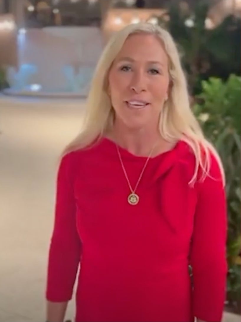 Marjorie Taylor Greene posts a video from Mar-a-Lago in Florida. Despite her frequent outspokenness and penchant for conspiracy theories, Greene remains consistently popular with voters in Georgia's 14th Congressional District