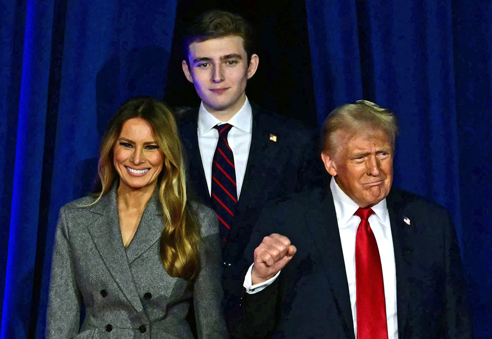 Donald Trump with Melania and Barron at the West Palm Beach Convention Center in Florida as he declared victory in the early hours of November 6