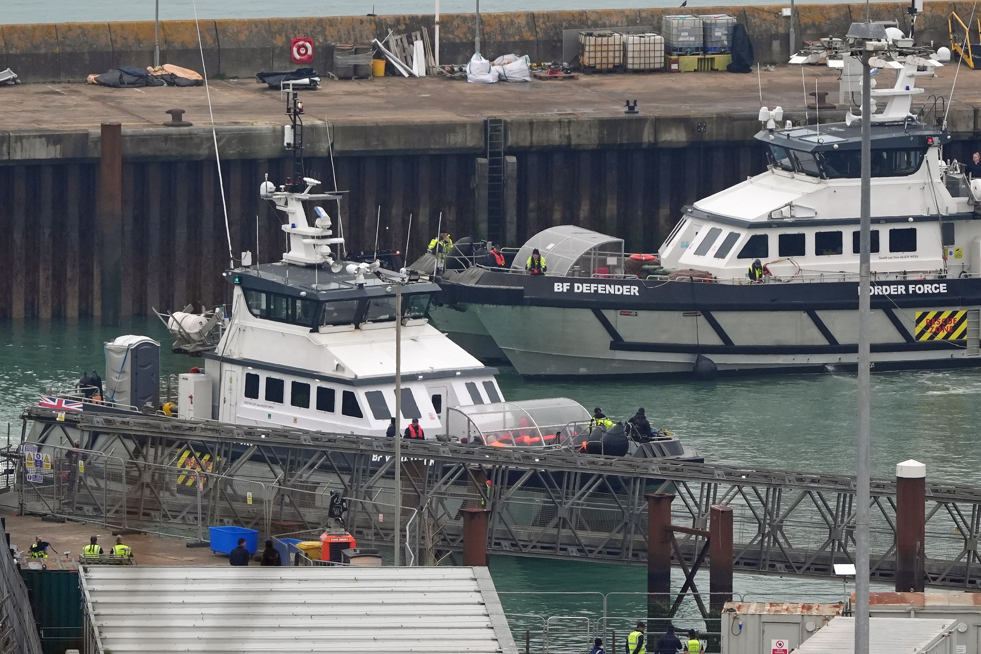 A group of people thought to be migrants are brought in to Dover, on a Border Force vessel