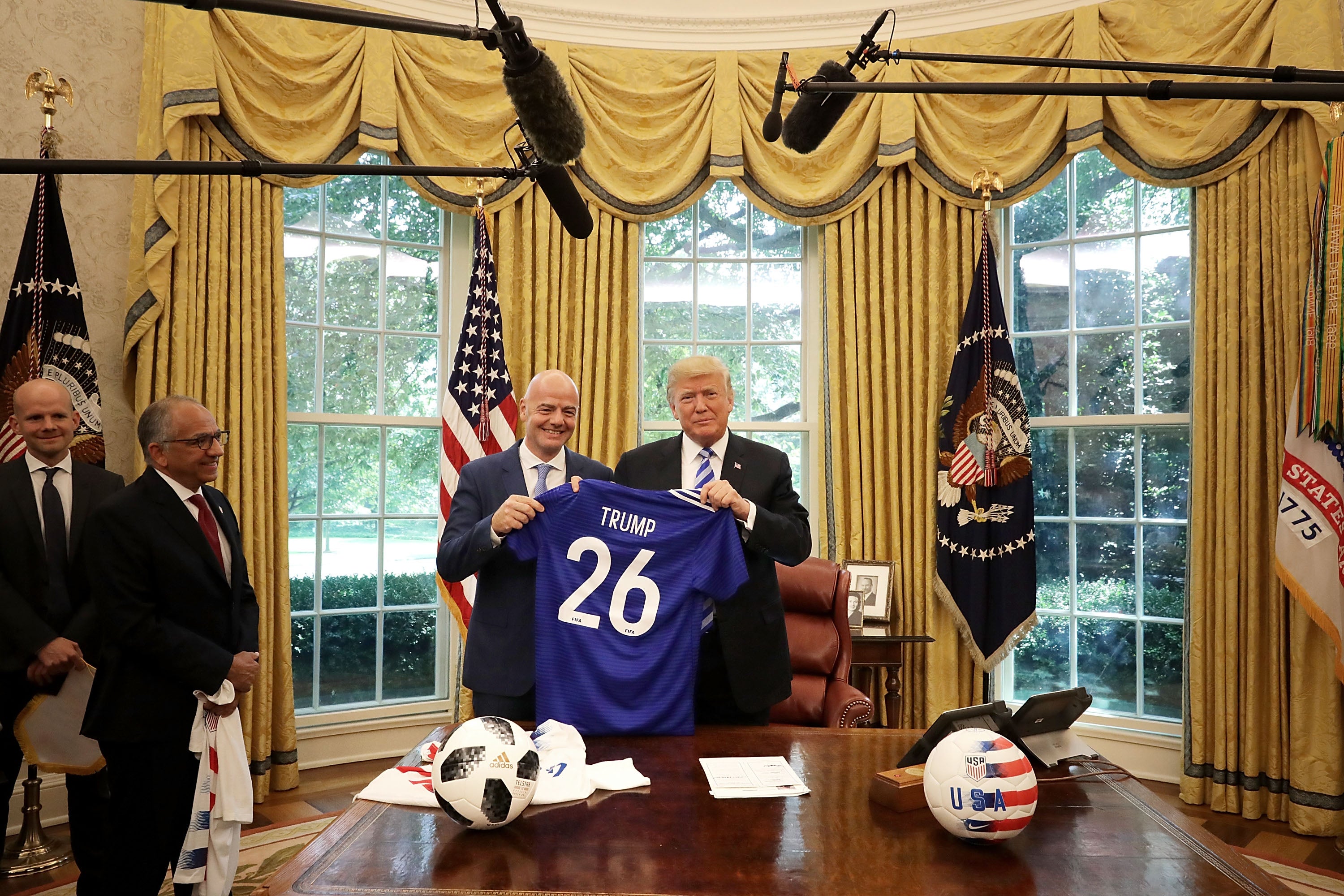 Donald Trump and Fifa President Gianni Infantino in the Oval Office at the White House