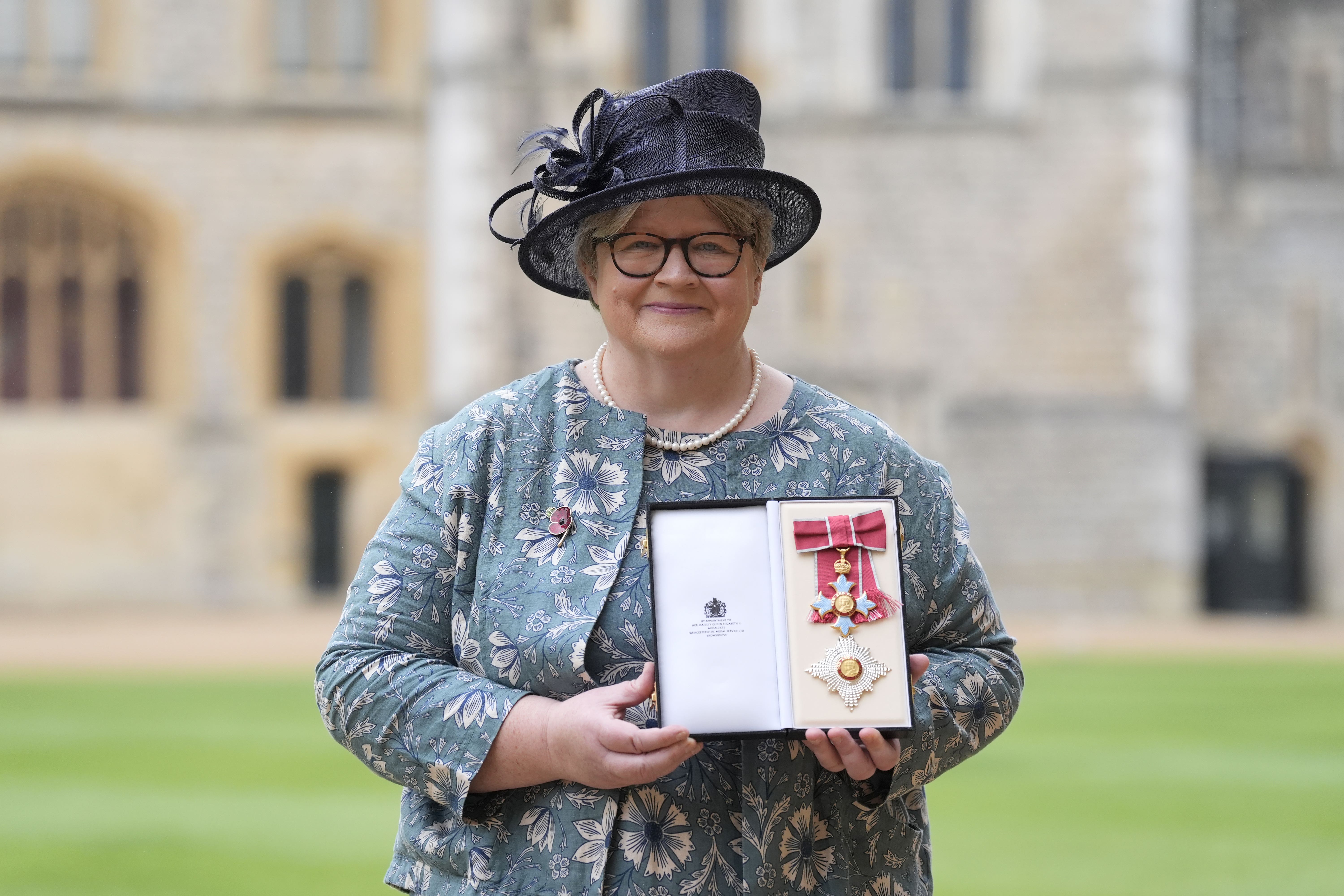 Dame Therese Coffey was honoured by the Princess Royal at Windsor Castle on Wednesday (Andrew Matthews/PA)