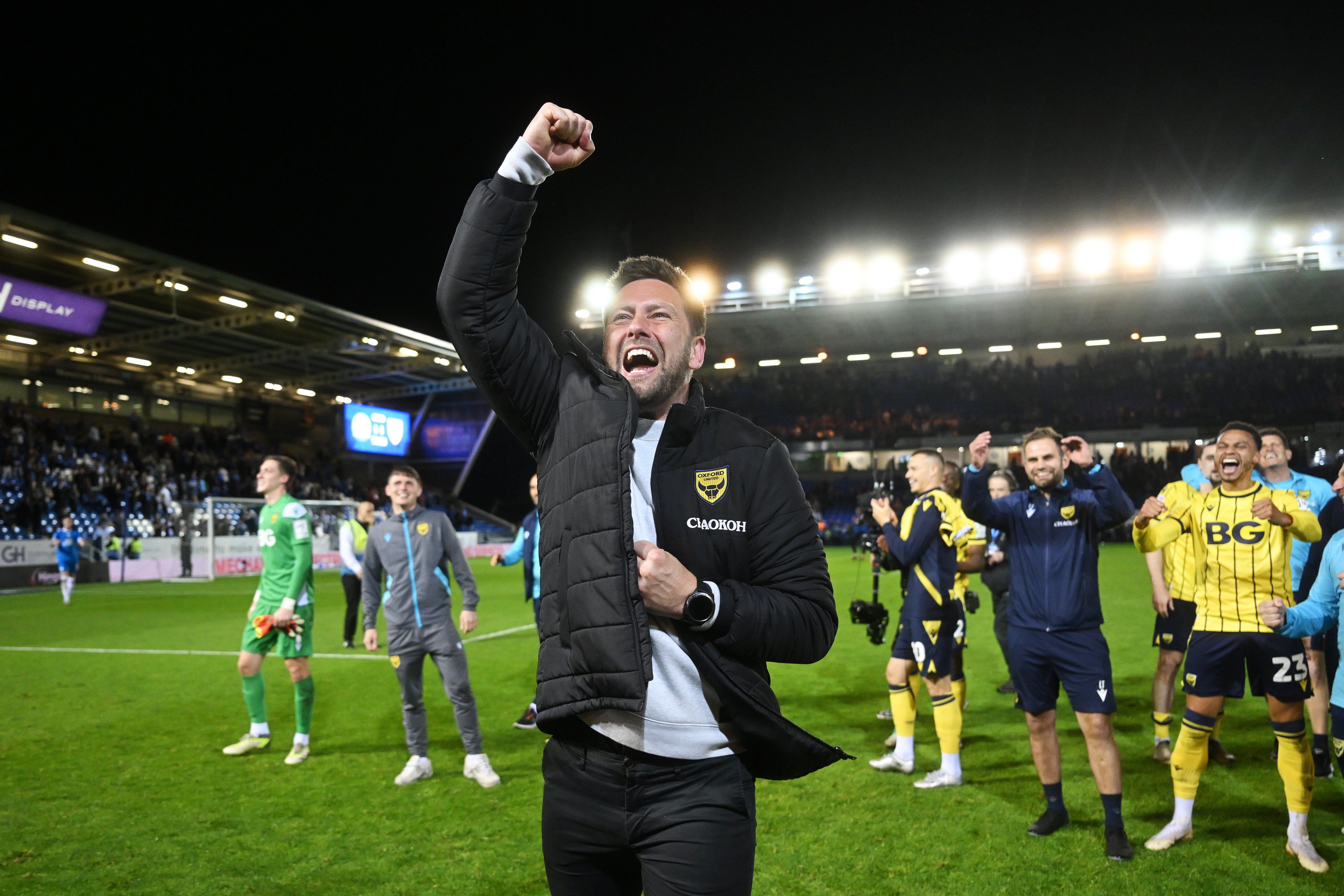 Buckingham celebrates after Oxford clinched their place in the play-off final