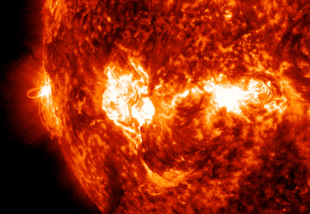 NASA’s Solar Dynamics Observatory captured this image of a solar flare — seen as the bright flash near the center — on Nov. 6, 2024