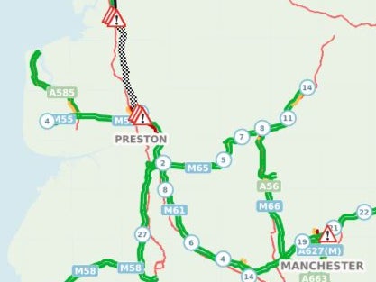 Map showing the section of motorway closed