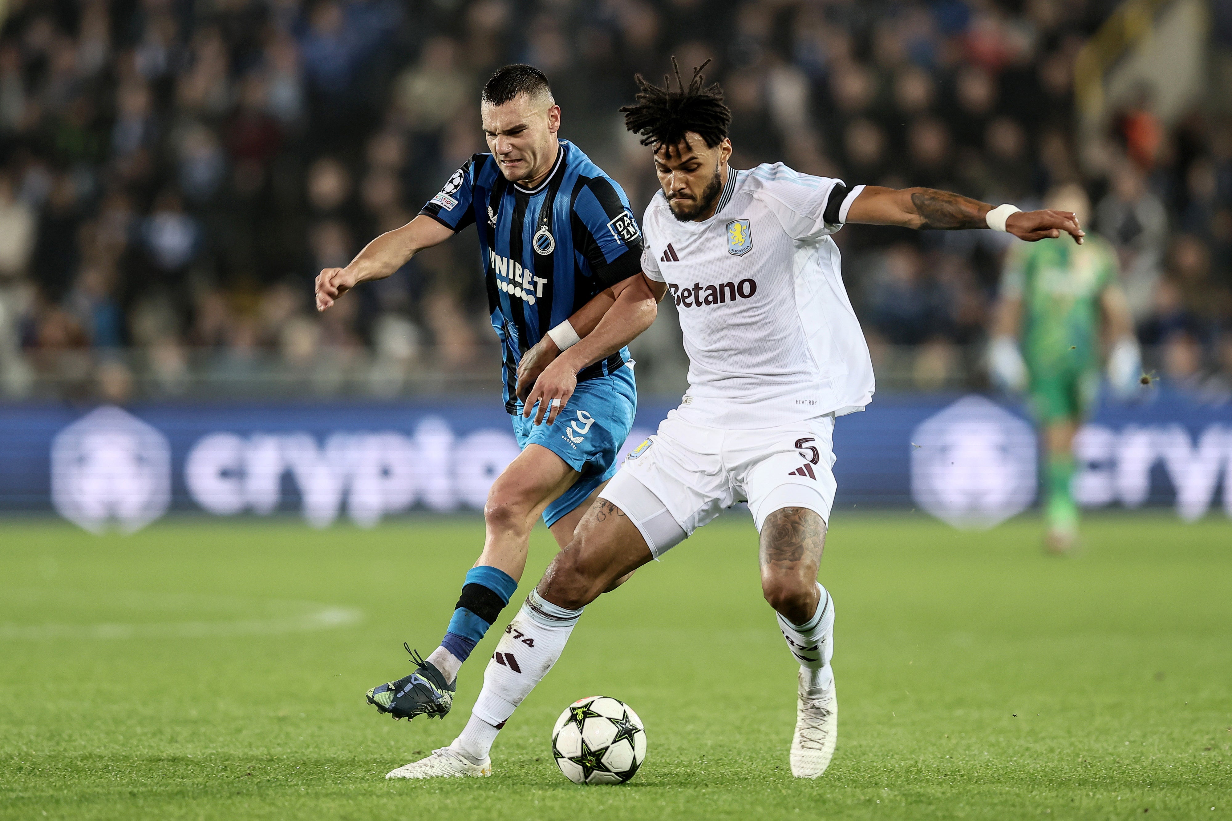 Tyrone Mings, right, had an evening to forget (Belga/PA)