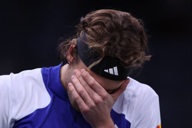 <p>Stefanos Tsitsipas at the Paris Masters in late October</p>