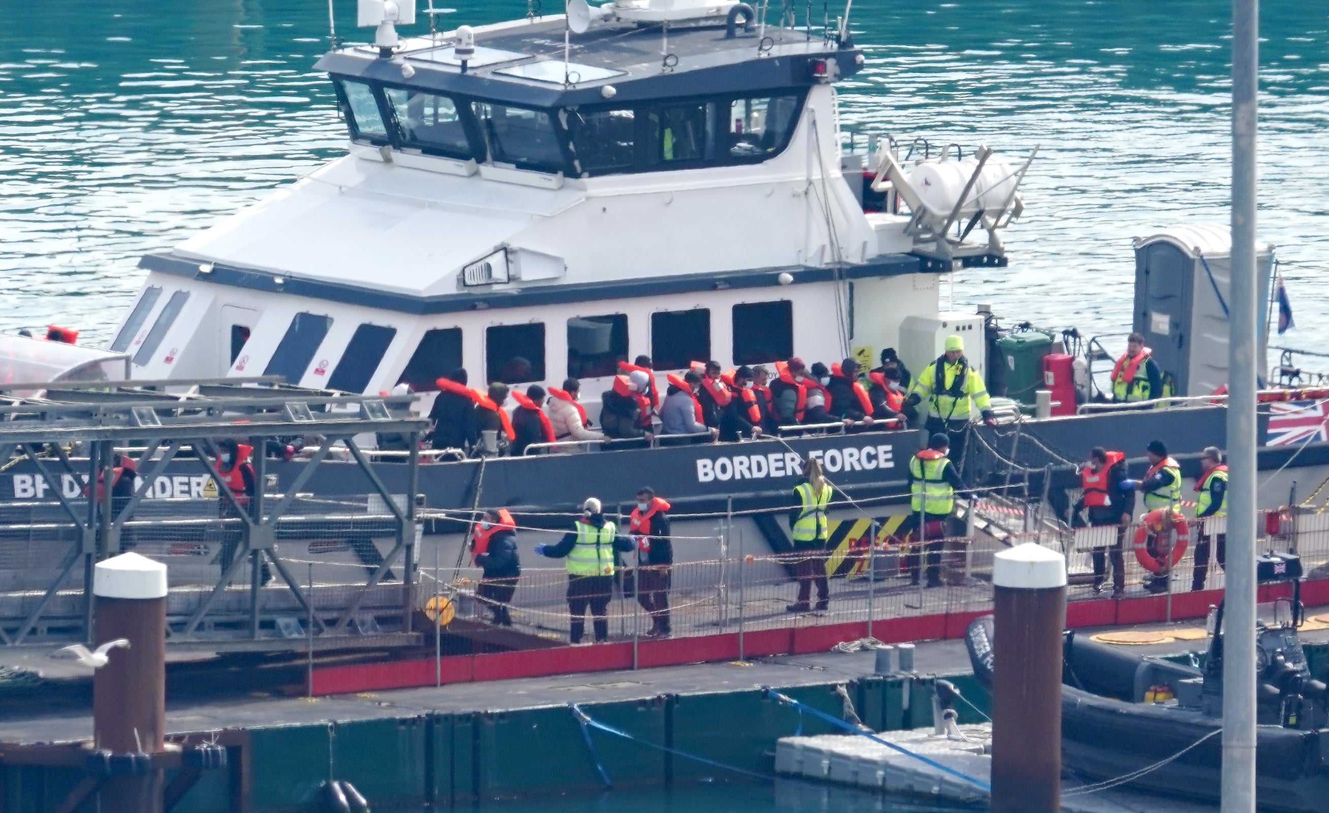 Migrants being brought in to Dover, Kent, by Border Force patrols