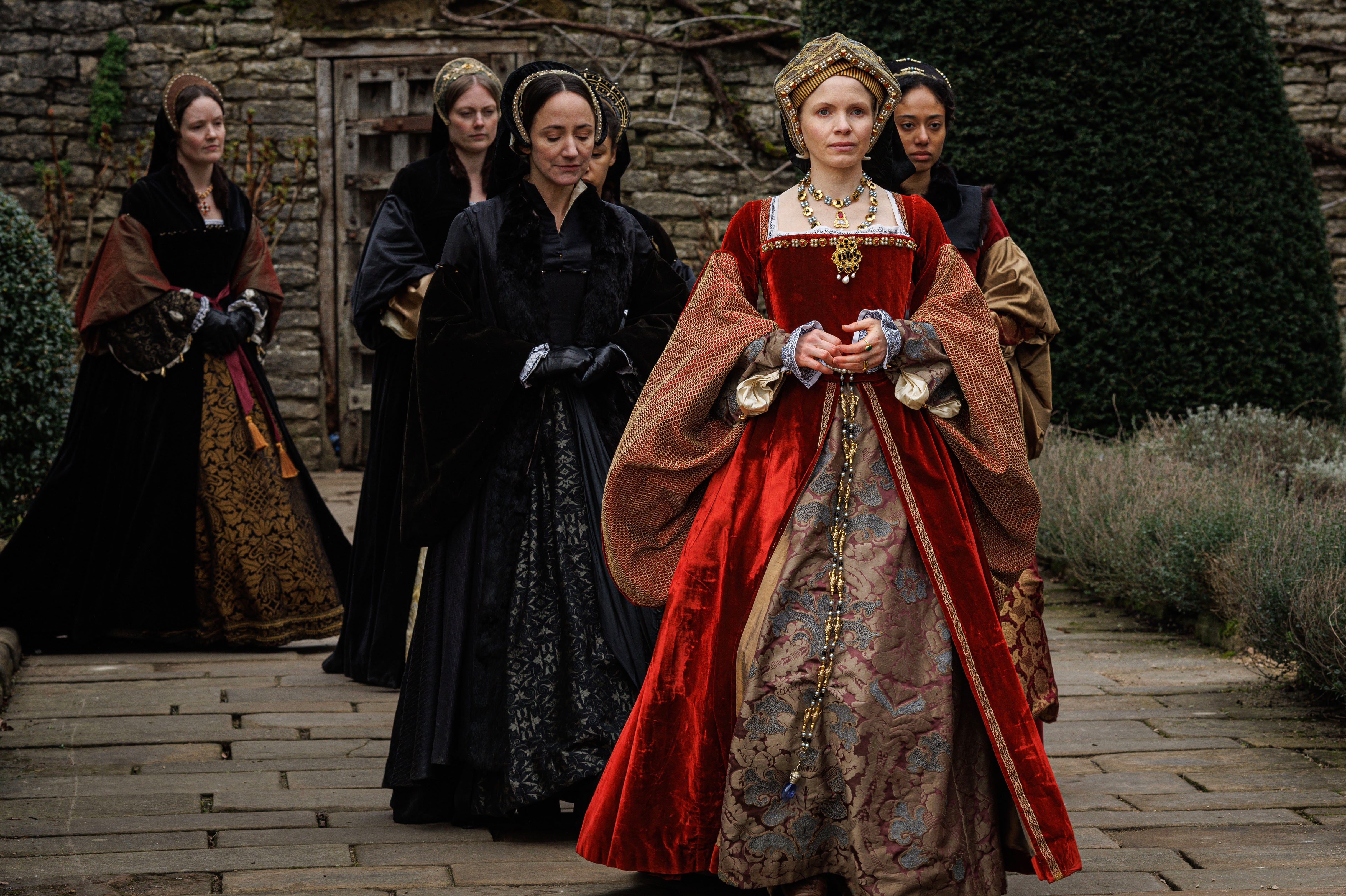 Survival instincts: Lydia Leonard, centre left, as Lady Jane Rochford