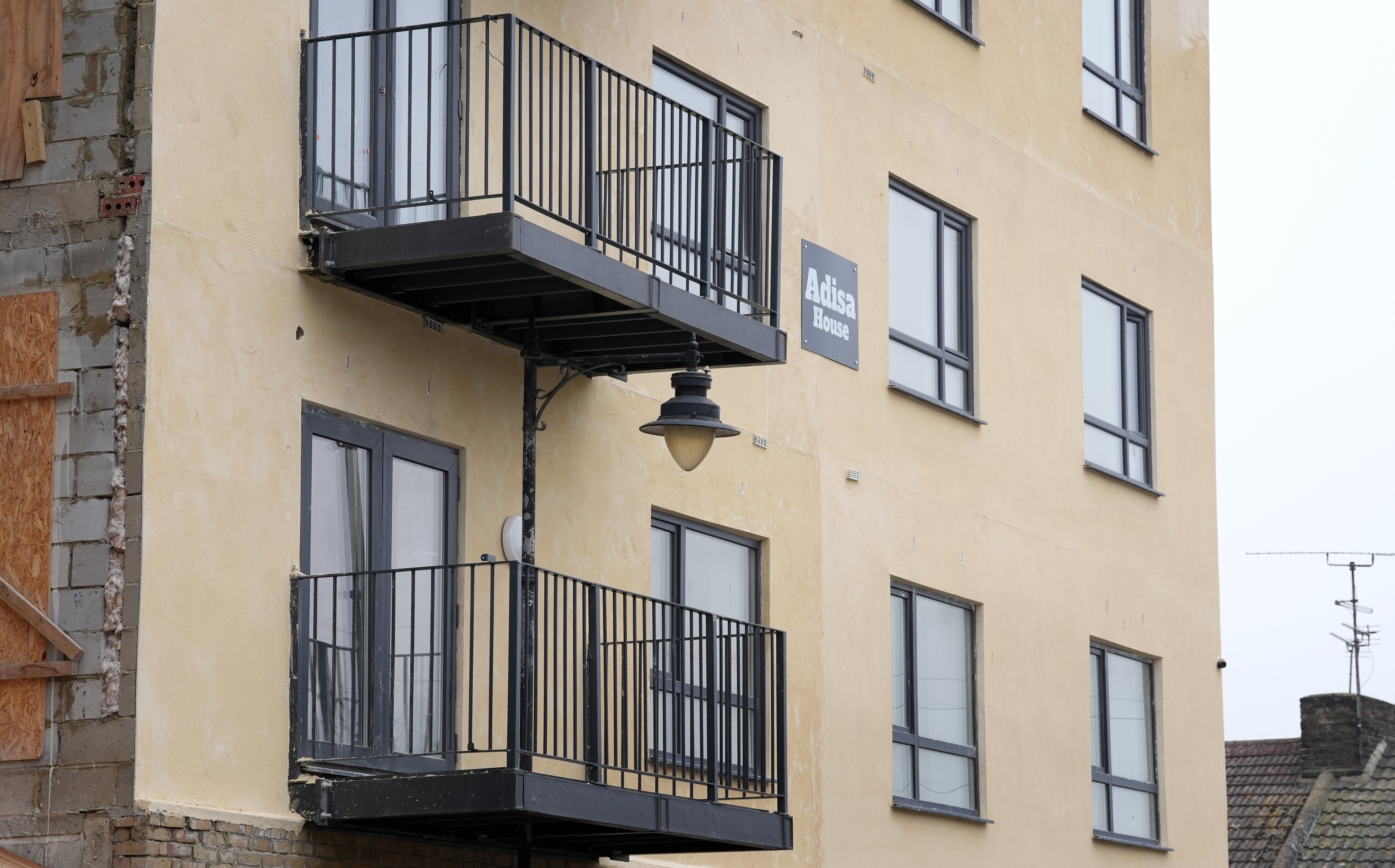 A view of Adisa House, a new block of flats under construction in Gillingham, Kent, where developers have had to build around an existing lamp post to remain within construction deadlines