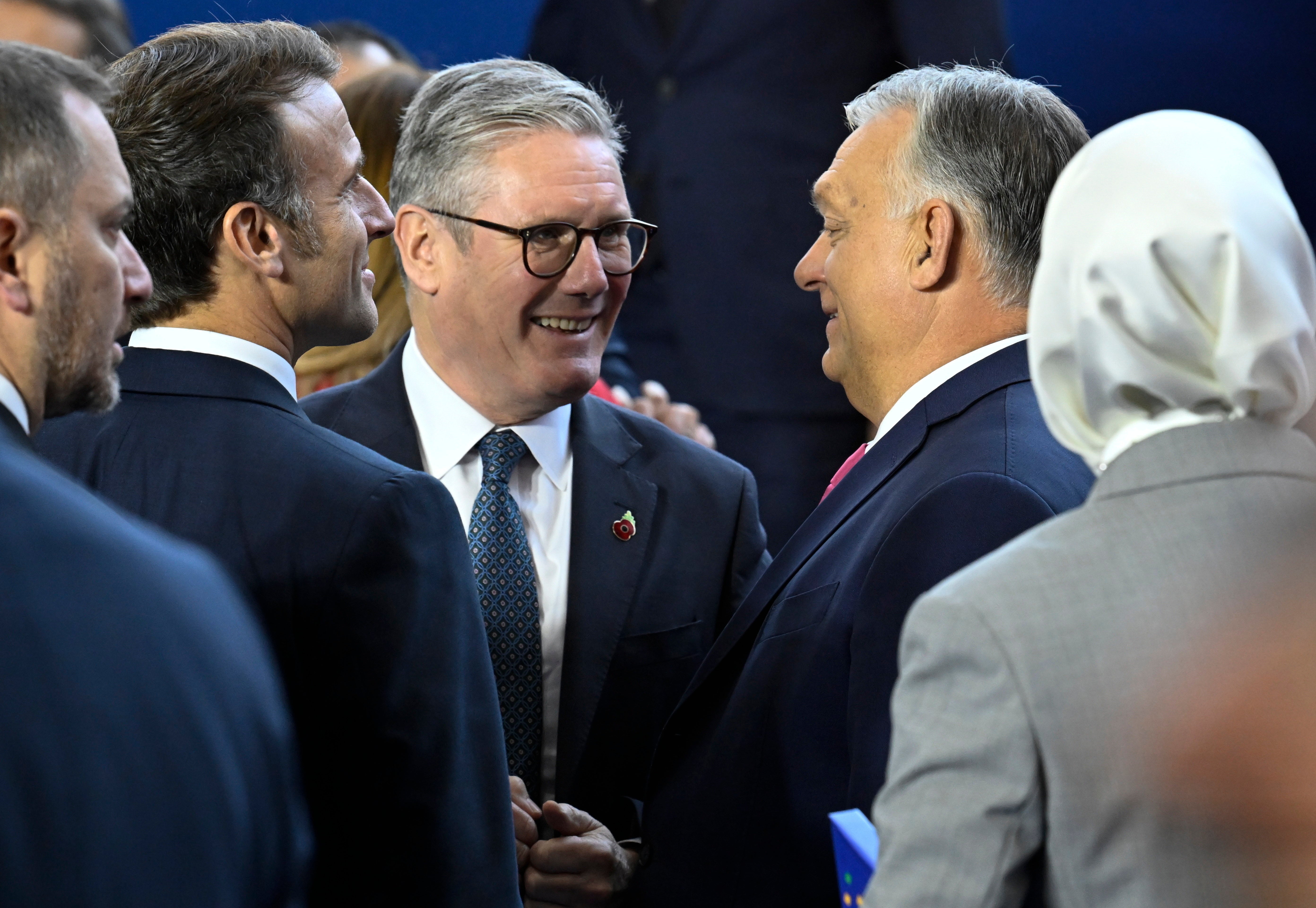 Keir Starmer in Budapest with French president Emmanuel Macron (left) and Hungary’s prime minister Victor Orban