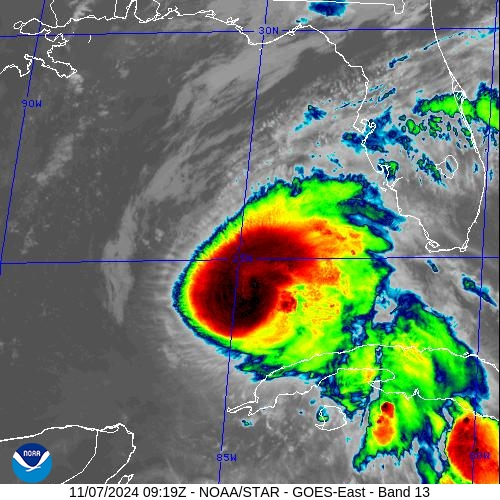 A satellite image shows Hurricane Rafael over the Gulf of Mexico on Thursday. Rafael will stall there for the next few days.