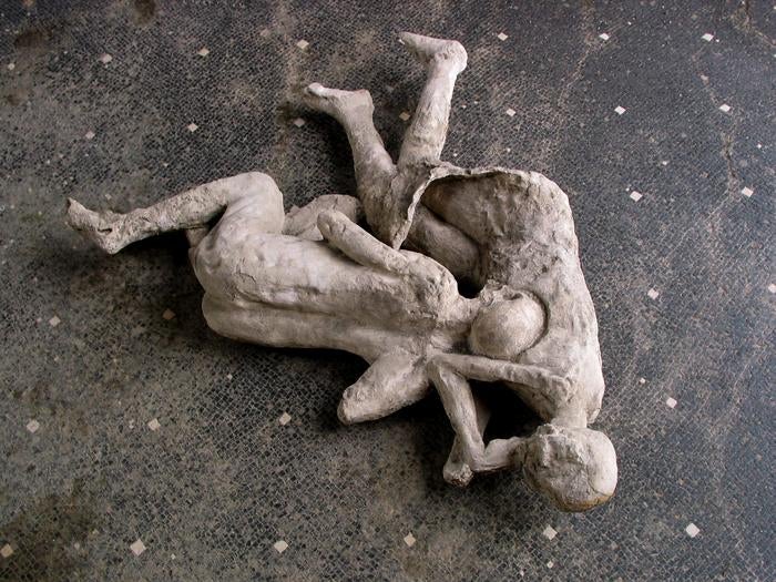 Body casts of victims from Pompeii are seen in this image. Researchers extracted ancient DNA from the casts of Pompeii victims to learn more about them.