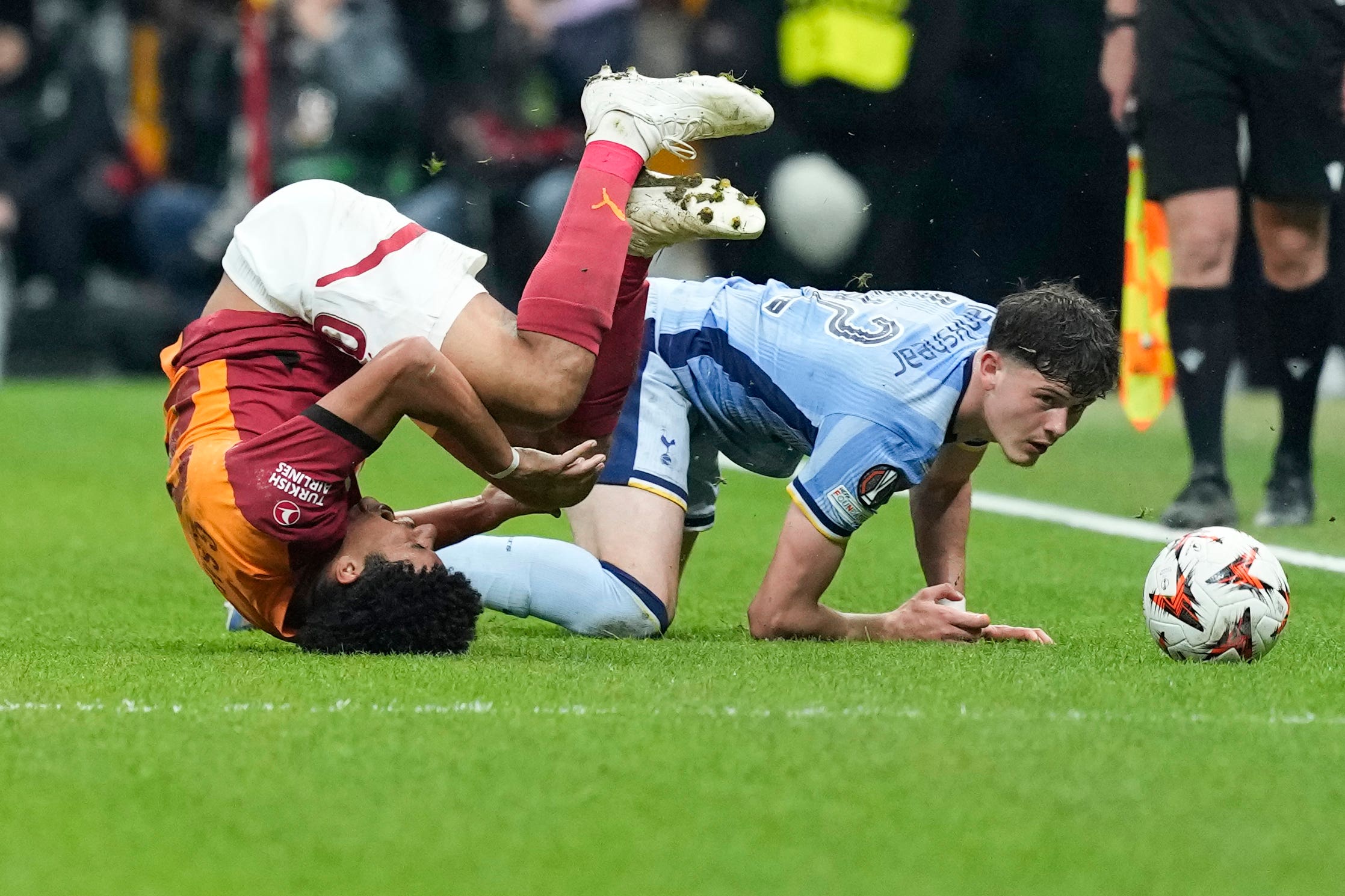 Will Lankshear scored but was then sent off in Tottenham’s defeat (Khalil Hamra/AP)