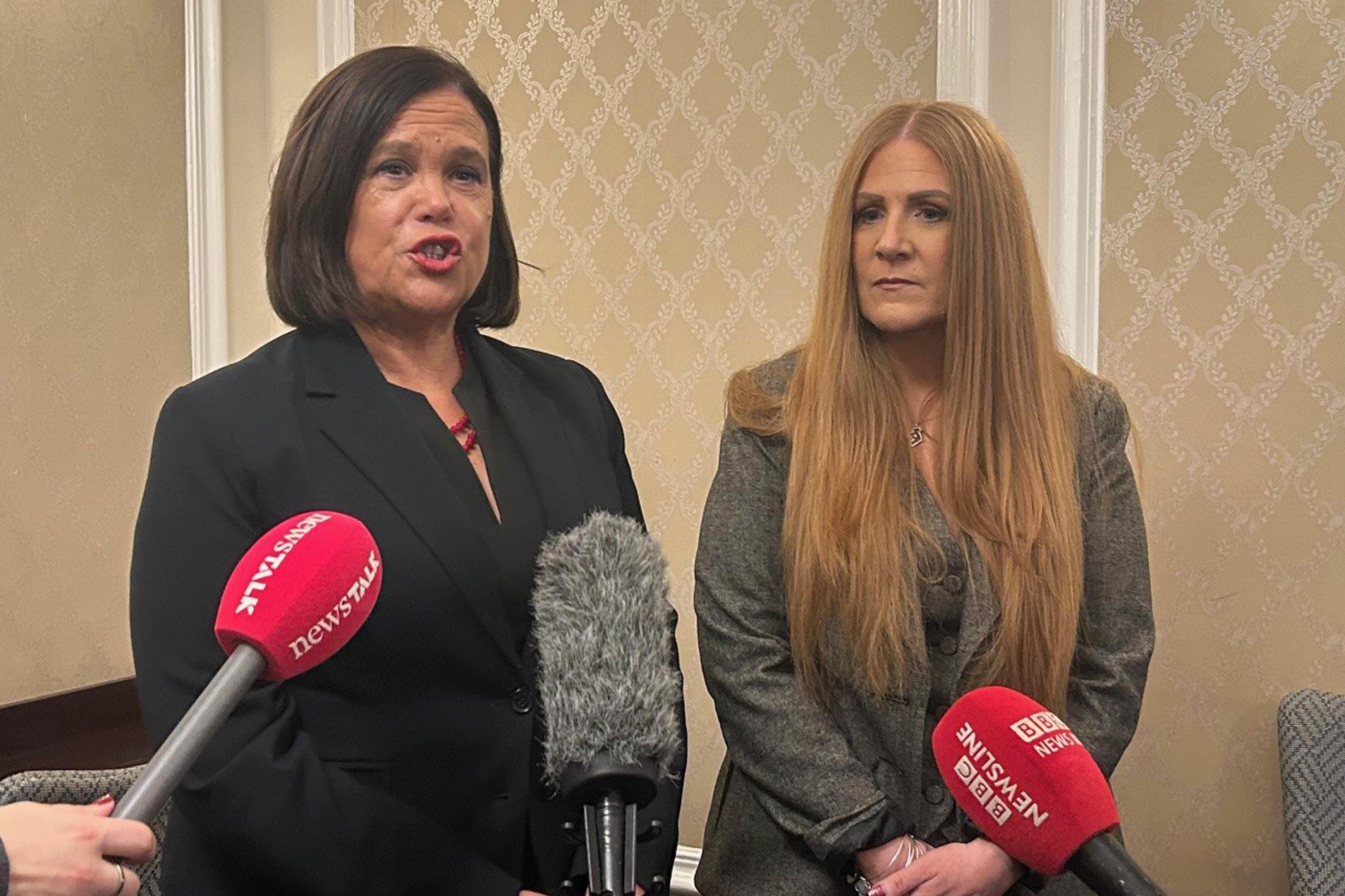 Sinn Fein leader Mary Lou McDonald and Janice Boylan (Cillian Sherlock/PA)