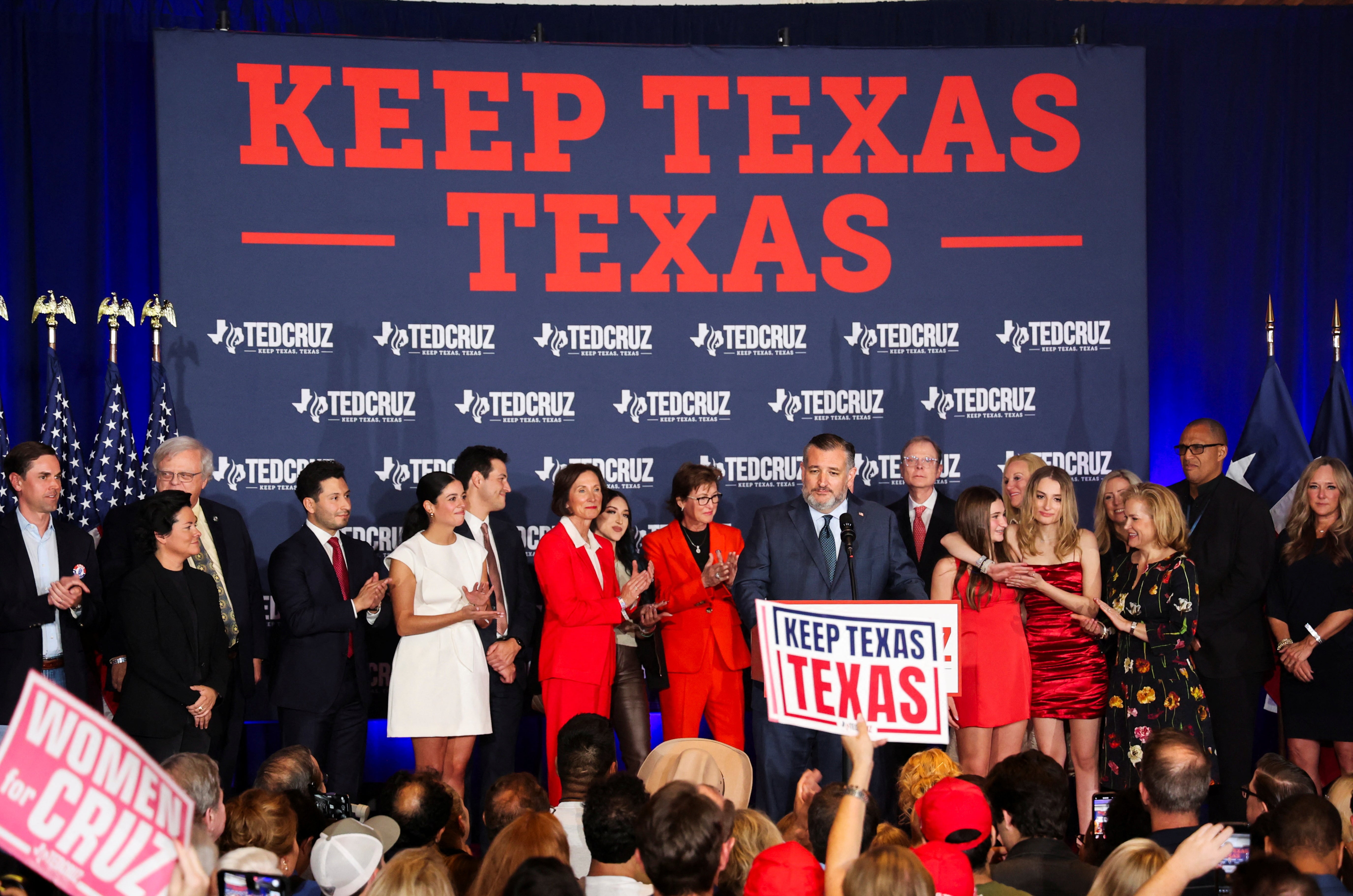 Cruz, who won his third consecutive term in the upper chamber, was surrounded by supporters and loved ones on Tuesday in Houston