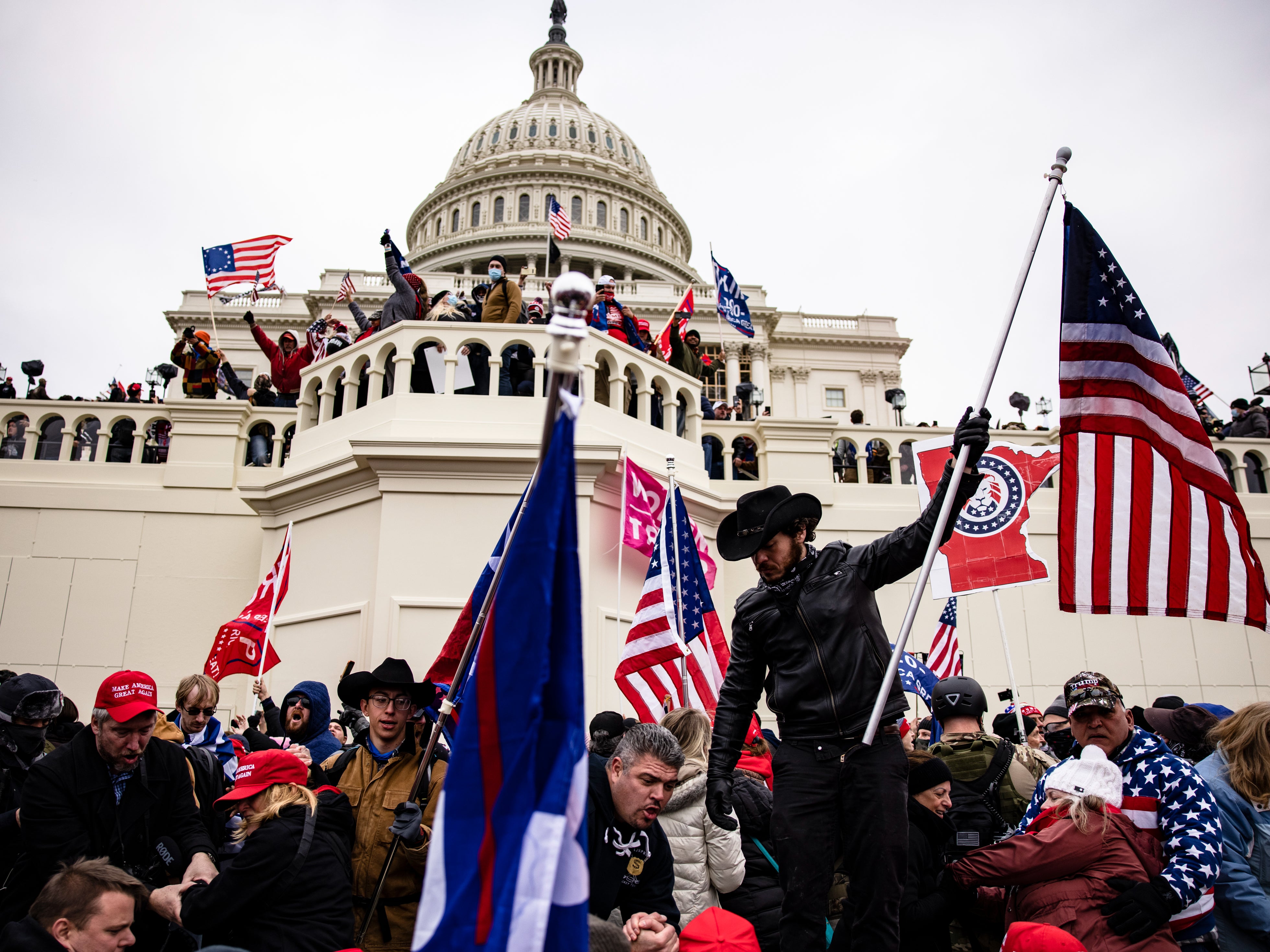 Pro-Trump rioters outside the Capitol building on 6 January, 2021