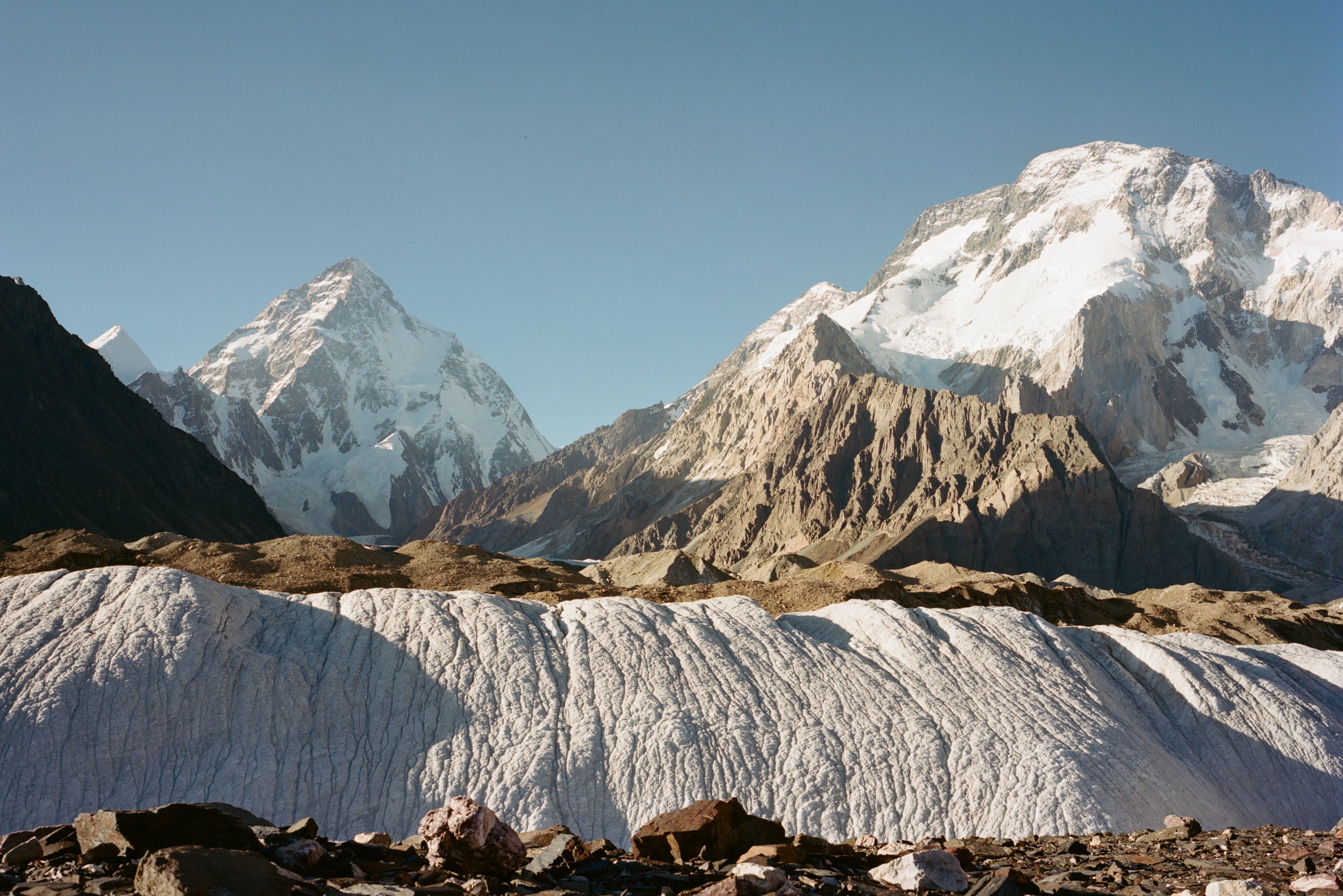 Concordia, Throne Room of the Mountain Gods, where K2 can be seen (centre left) with another mountain, Broad Peak, on the right