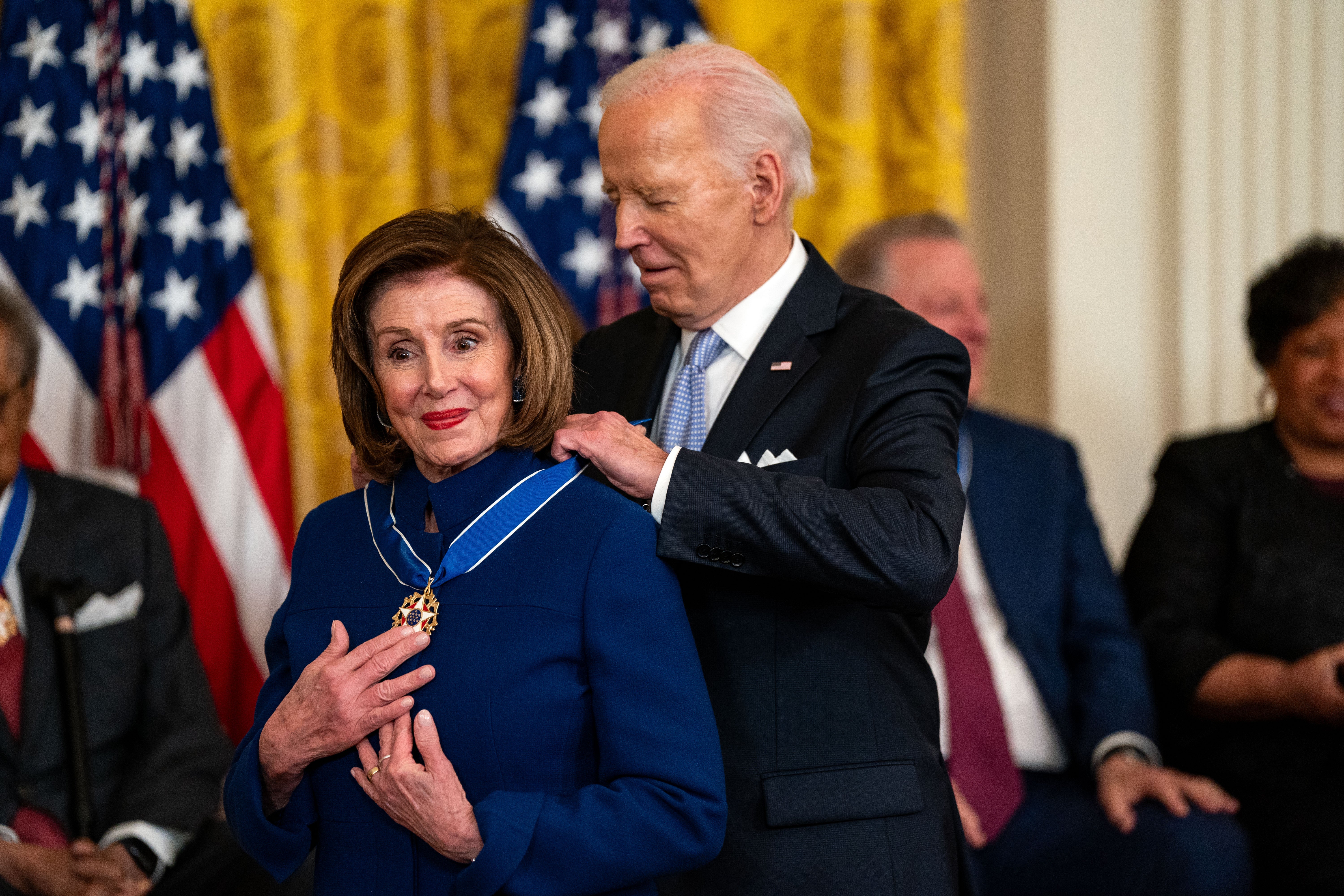 Biden presents the Presidential Medal of Freedom to Pelosi during a ceremony in the East Room of the White House in May 2024