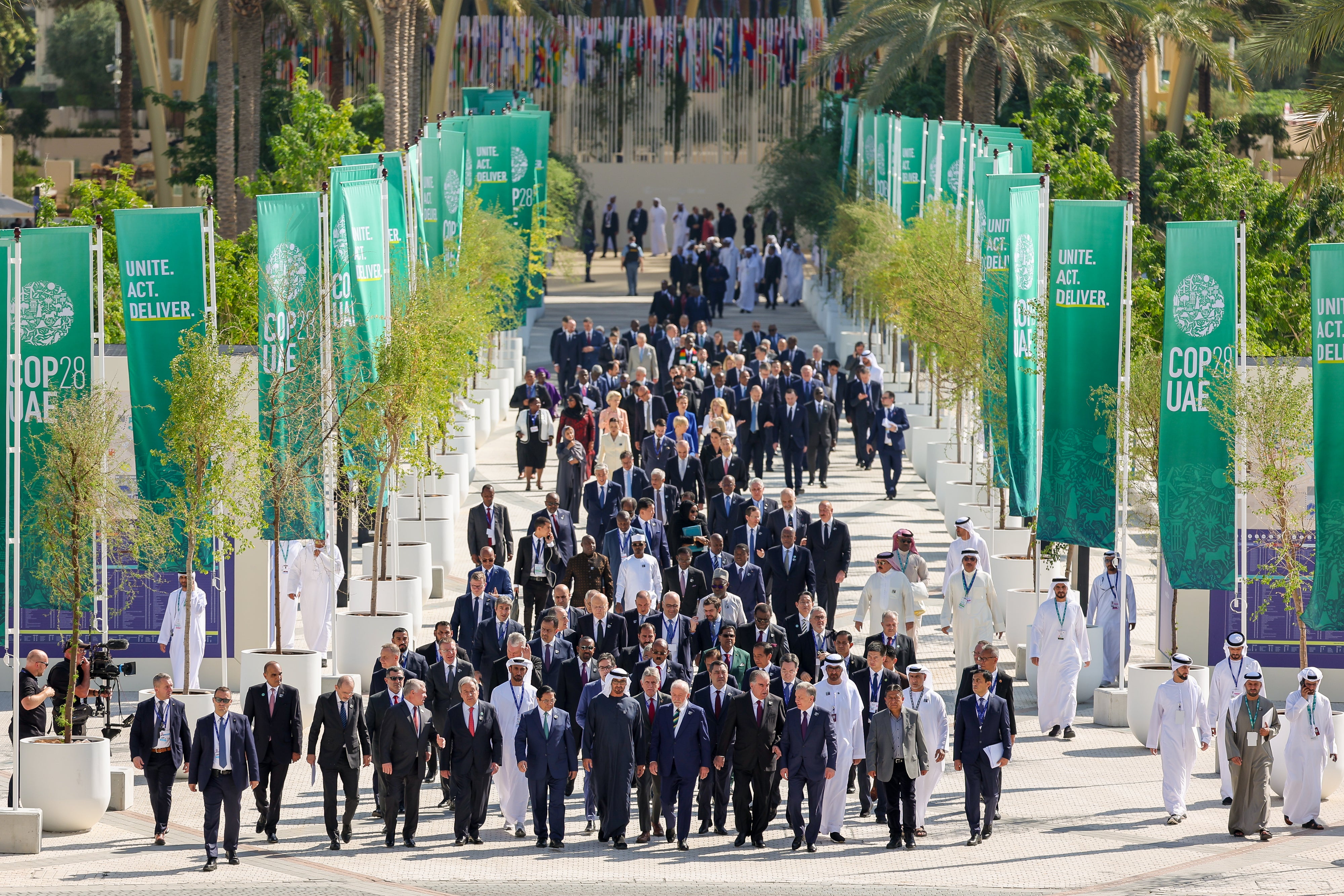 World leaders walk down Al Wasl Avenue during last year’s Cop28 at Expo City Dubai