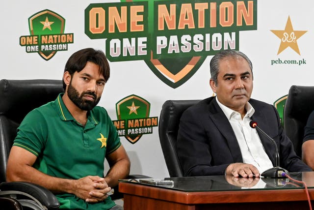 <p>Mohsin Naqvi (right) says Pakistan will not accept a ‘hybrid’ hosting role for the Champions Trophy</p>