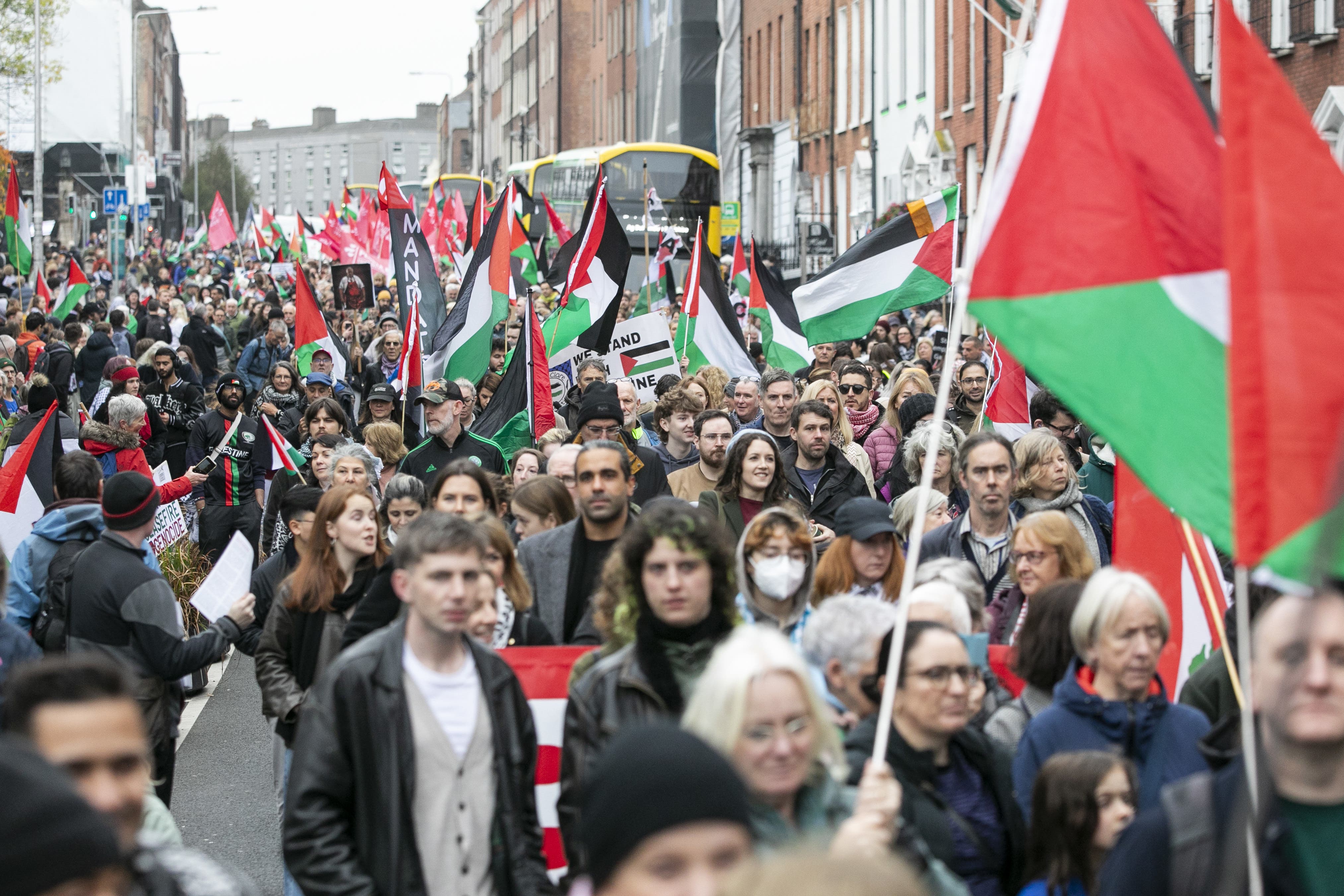 People march during the pro-Palestinian demonstration in Dublin (Gareth Chaney/PA)