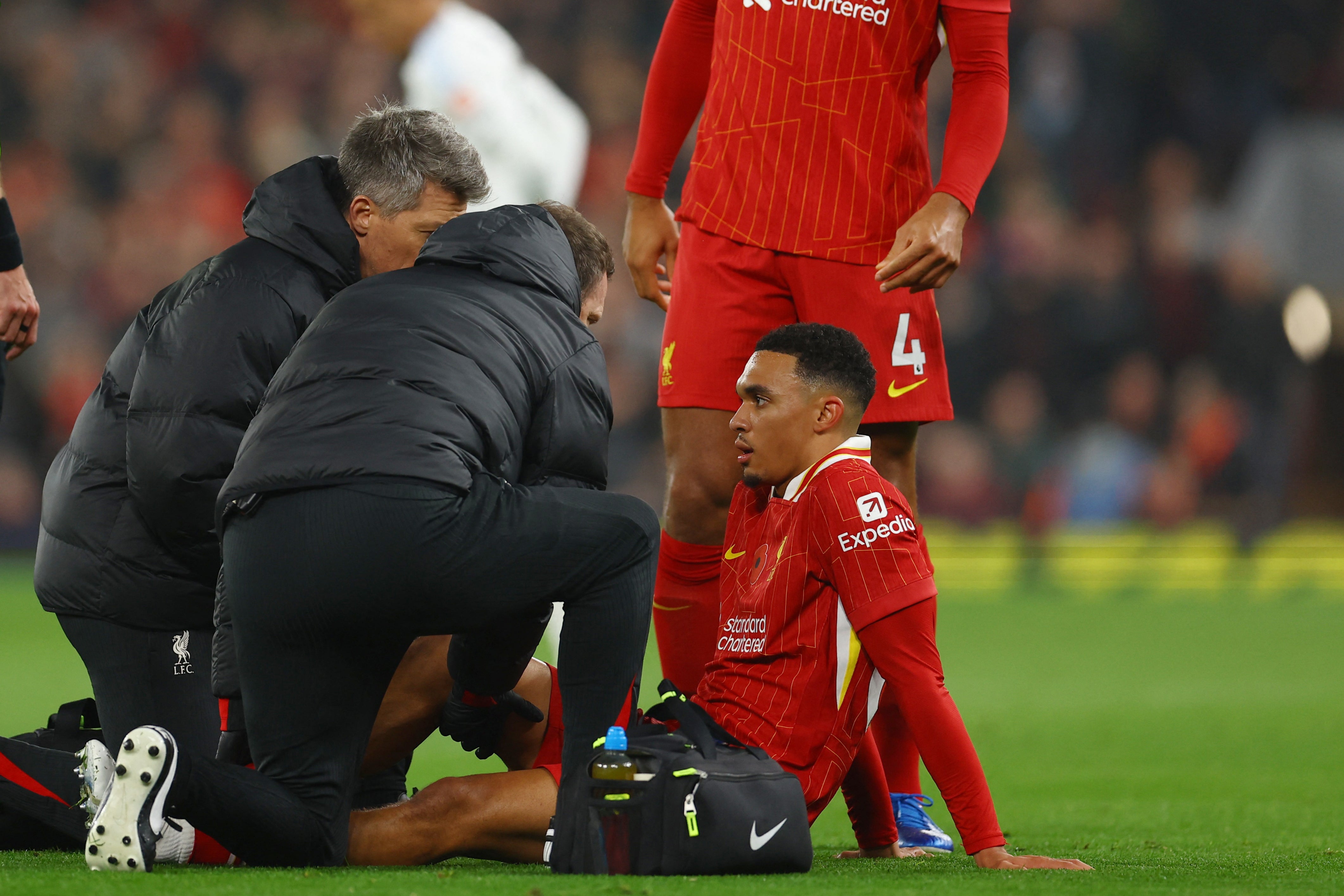 Trent Alexander-Arnold went off injured during the first half at Anfield